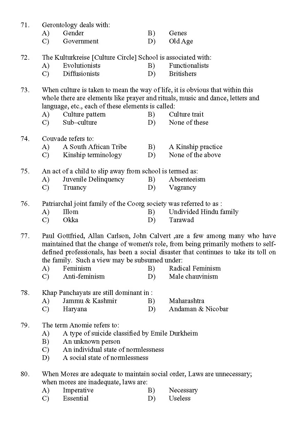 Kerala SET Sociology Exam 2011 Question Code 91130 8