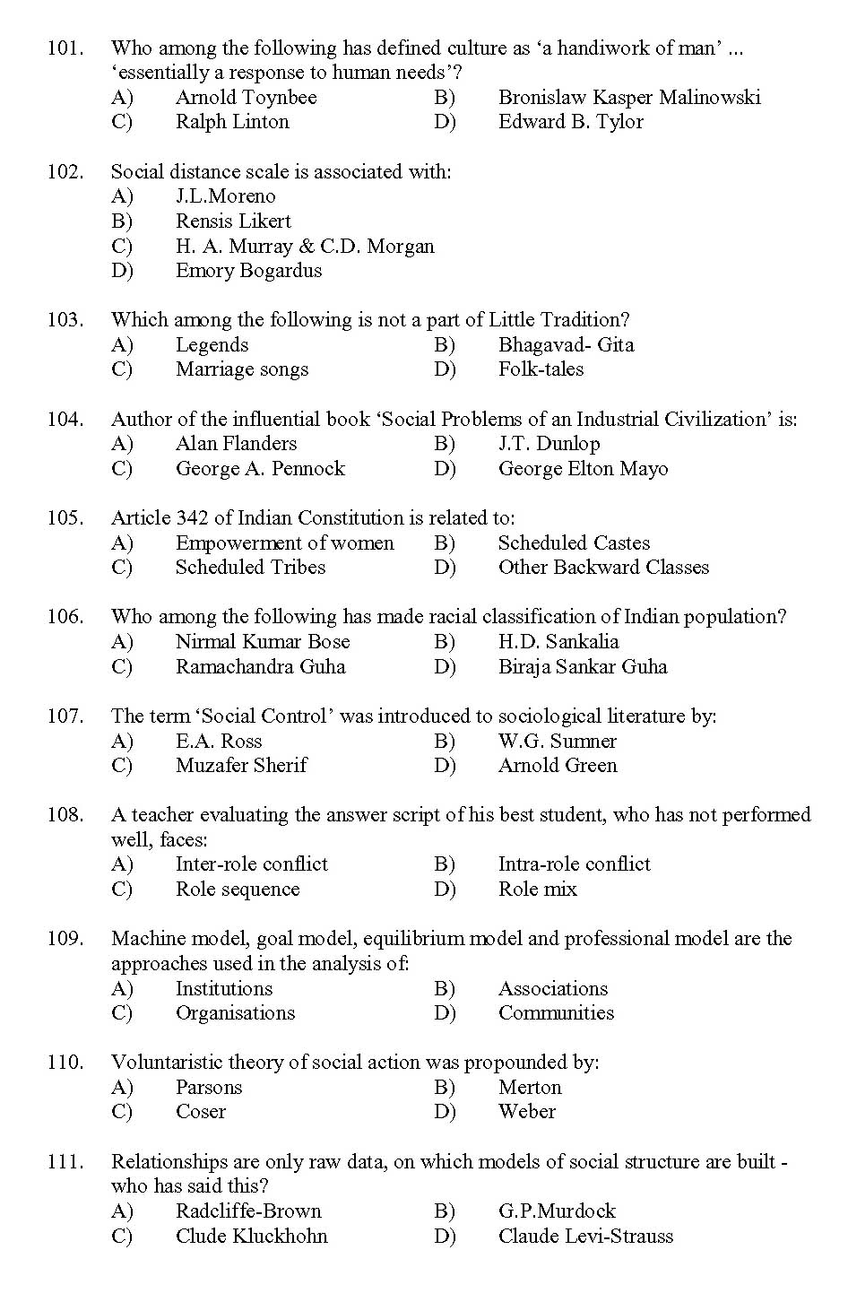 Kerala SET Sociology Exam 2013 Question Code 13630 11