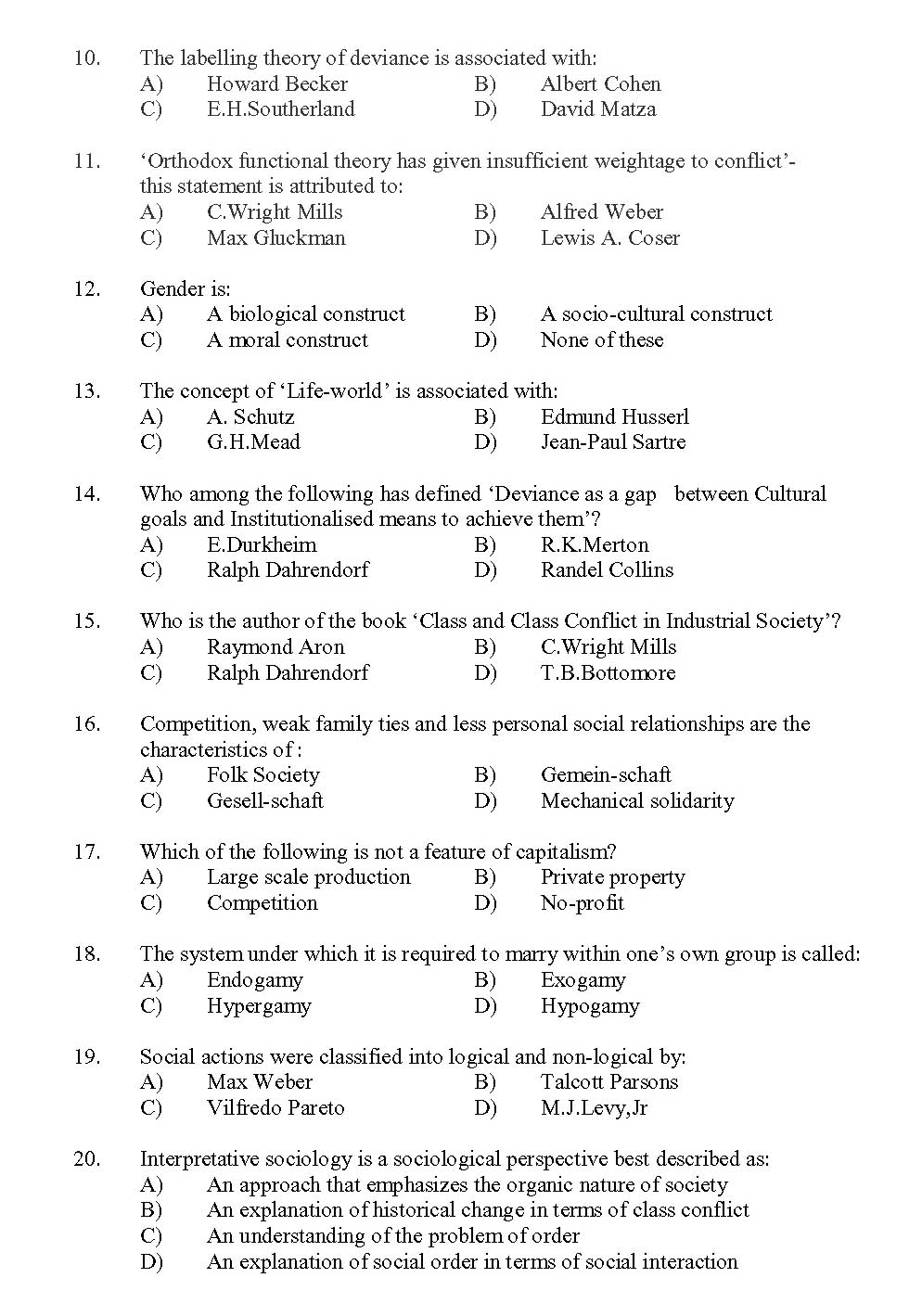 Kerala SET Sociology Exam 2013 Question Code 13630 2