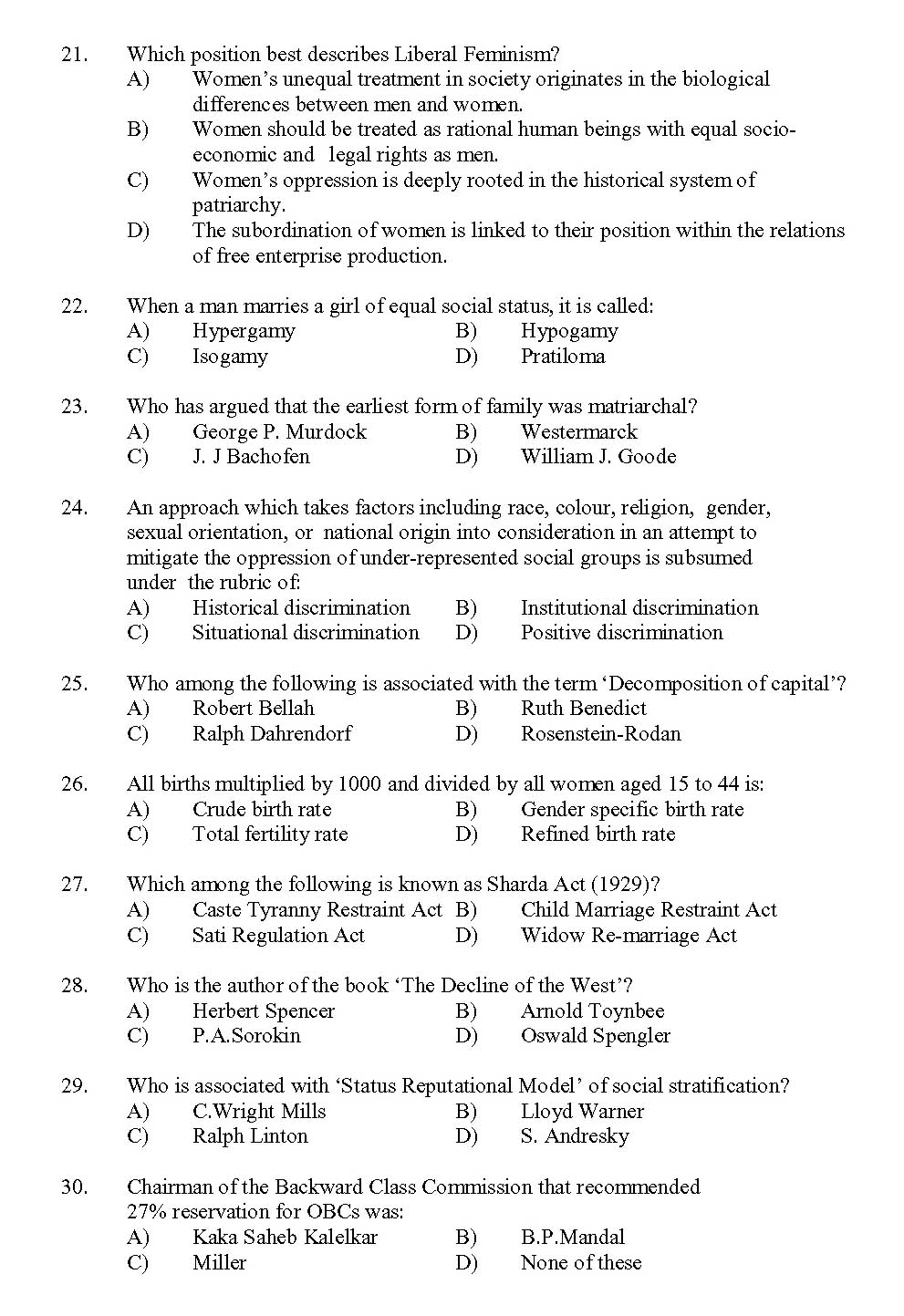 Kerala SET Sociology Exam 2013 Question Code 13630 3