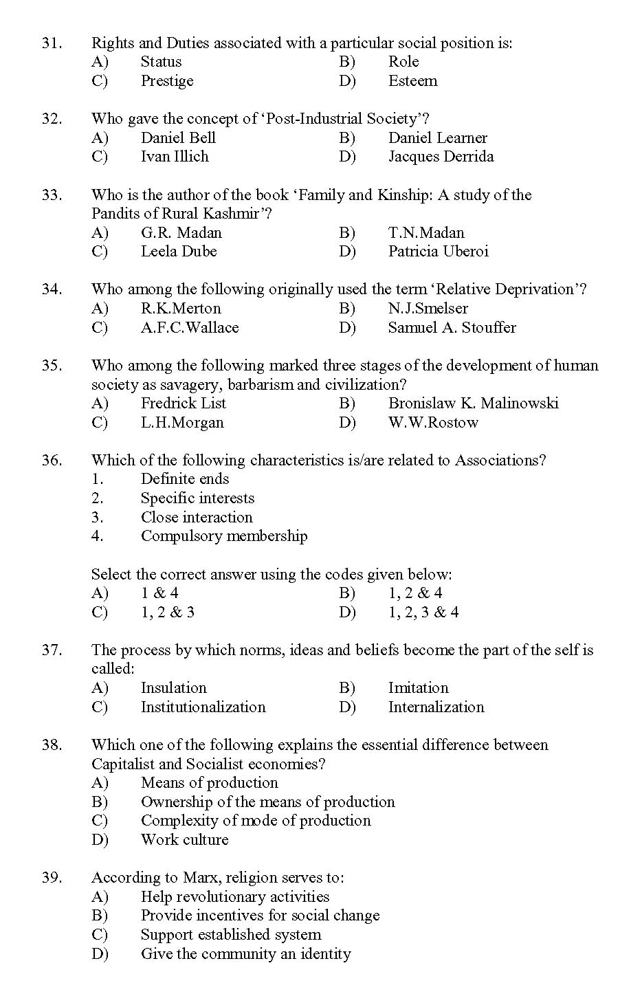 Kerala SET Sociology Exam 2013 Question Code 13630 4