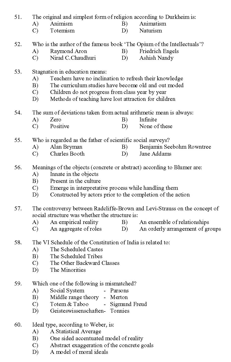 Kerala SET Sociology Exam 2013 Question Code 13630 6