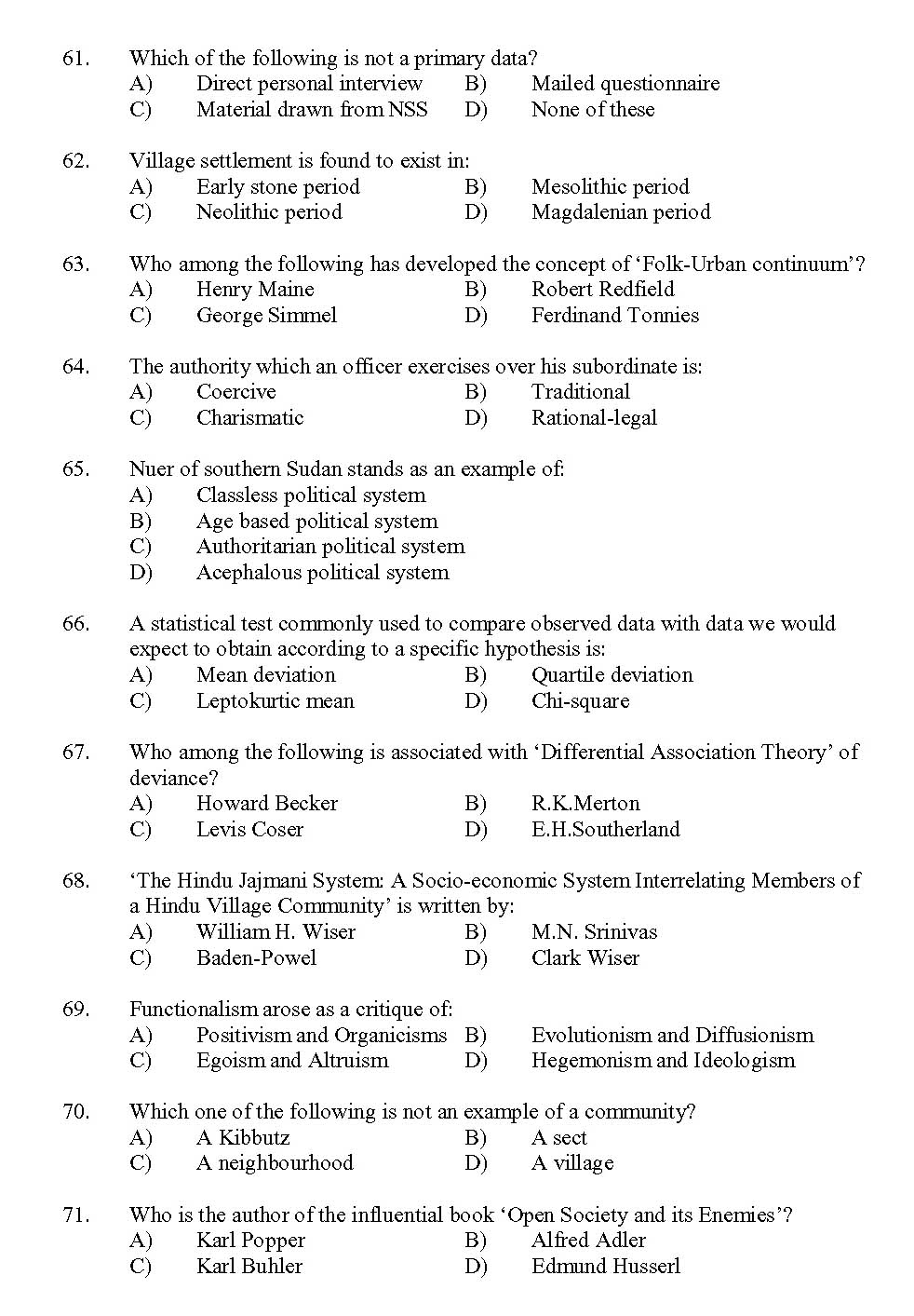 Kerala SET Sociology Exam 2013 Question Code 13630 7