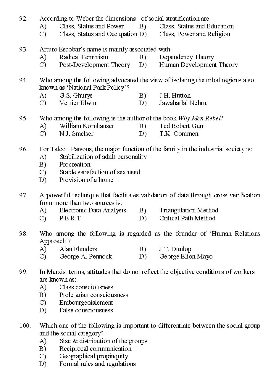 Kerala SET Sociology Exam 2015 Question Code 15630 12