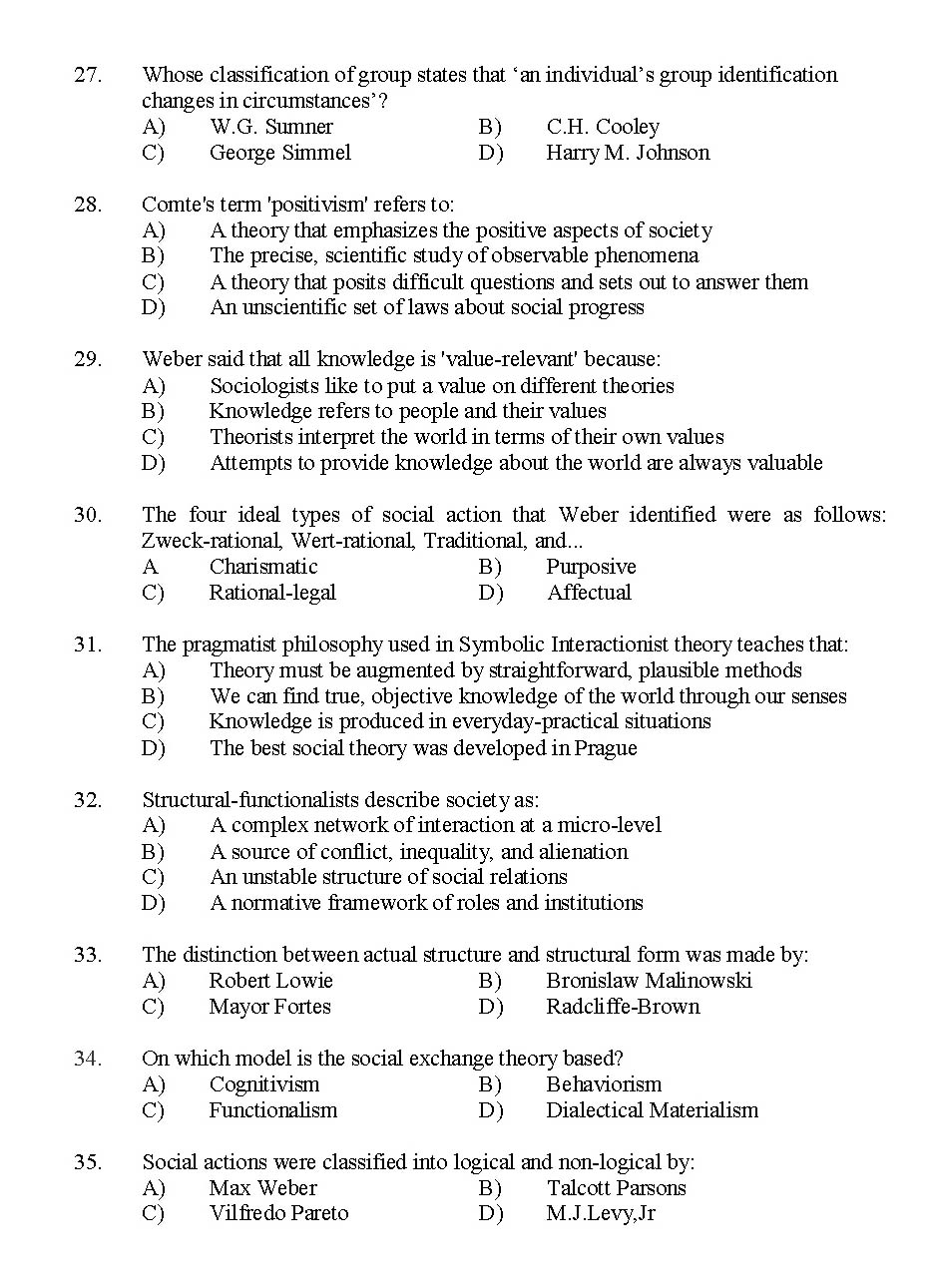 Kerala SET Sociology Exam 2015 Question Code 15630 4