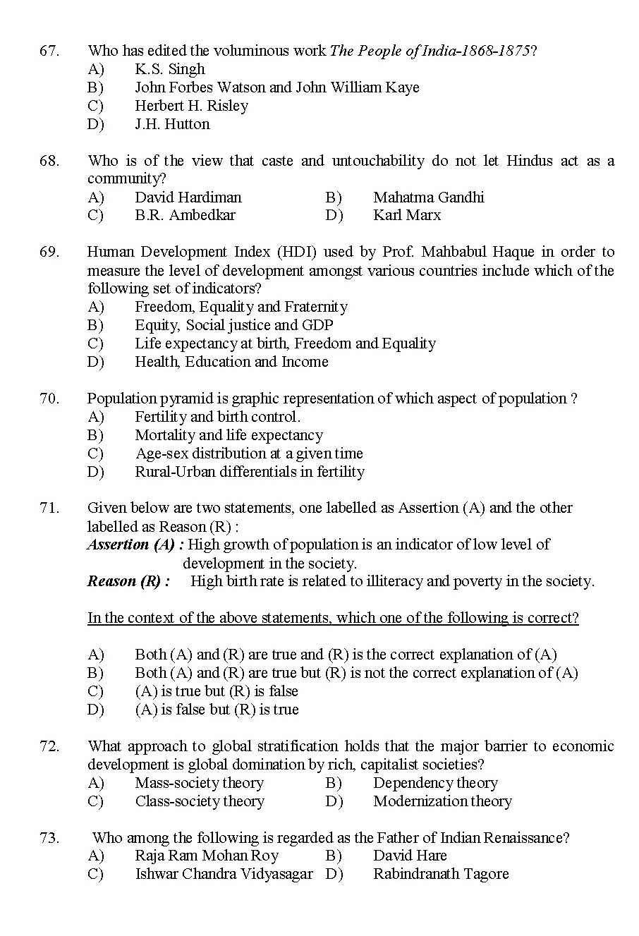 Kerala SET Sociology Exam 2015 Question Code 15630 9