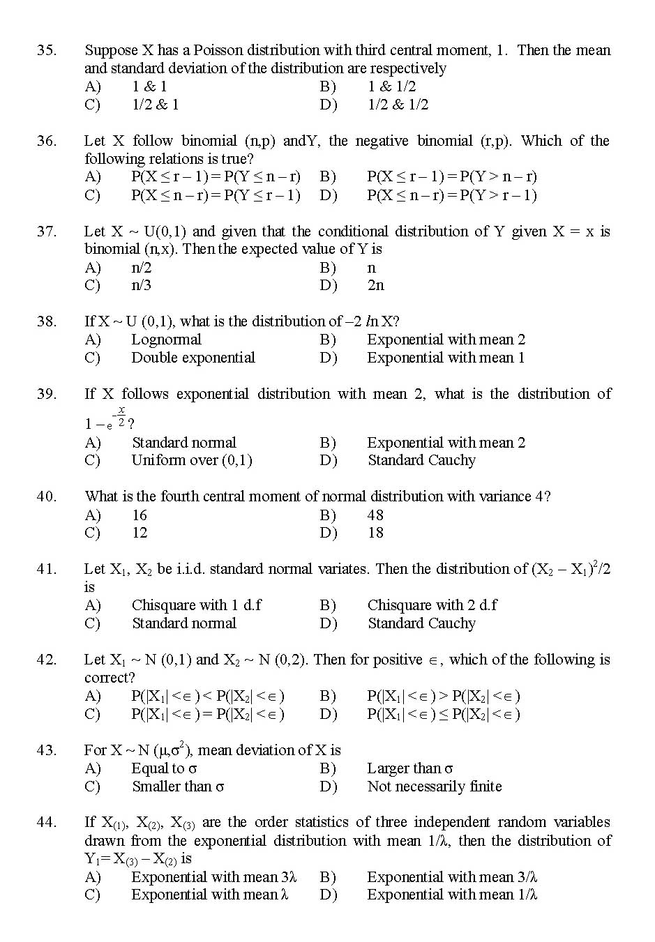 Kerala SET Statistics Exam 2014 Question Code 14231 6