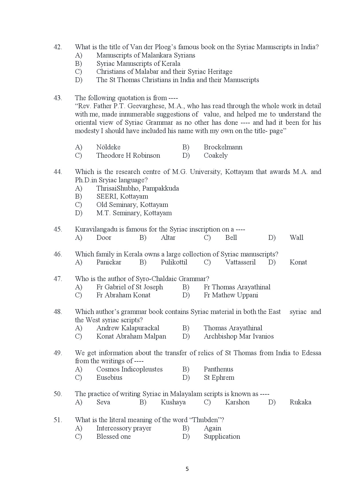 Kerala SET Syriac Exam Question Paper February 2018 5