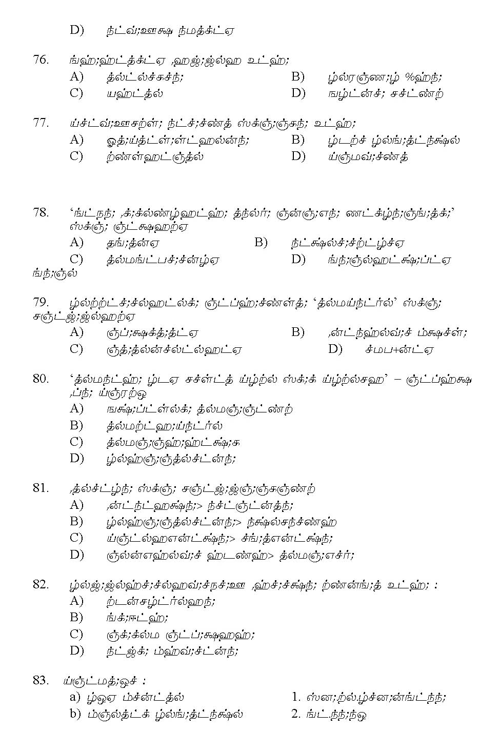 Kerala SET Tamil Exam 2011 Question Code 91133 12