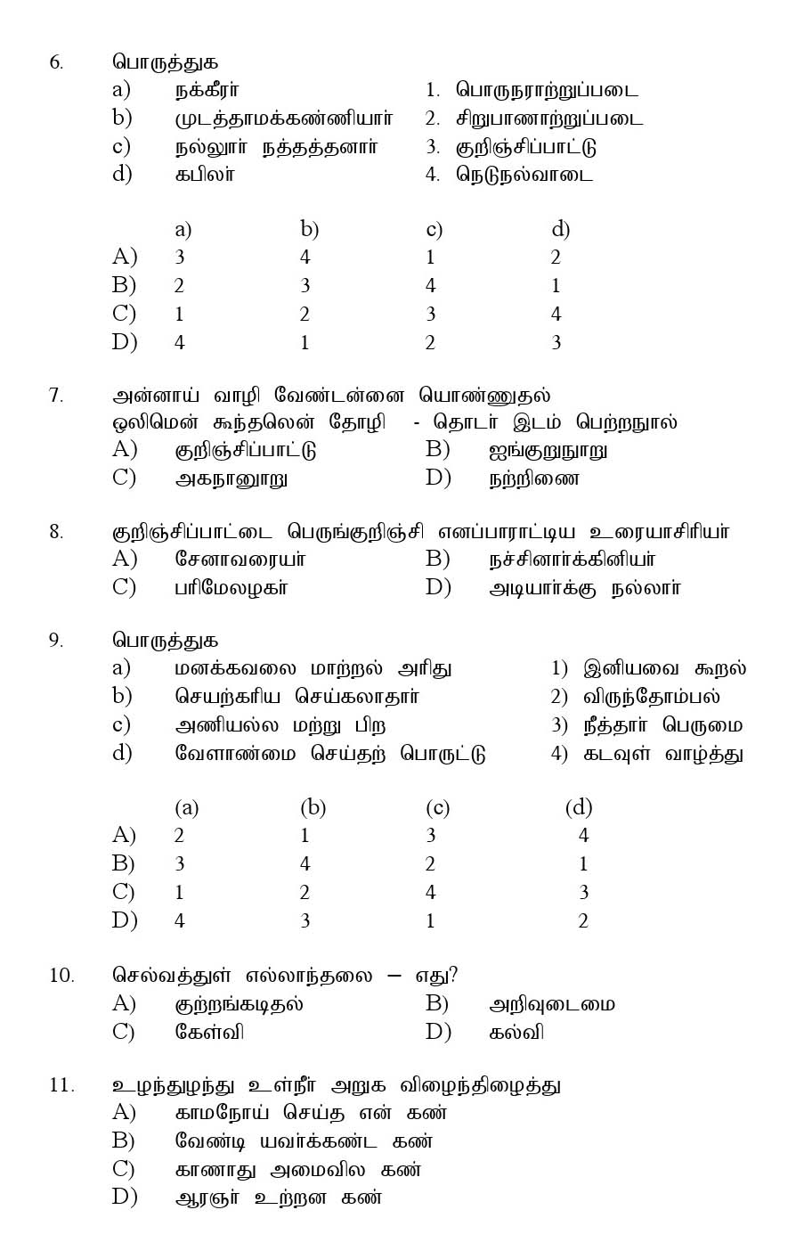 Kerala SET Tamil Exam 2016 Question Code 16633 A 2