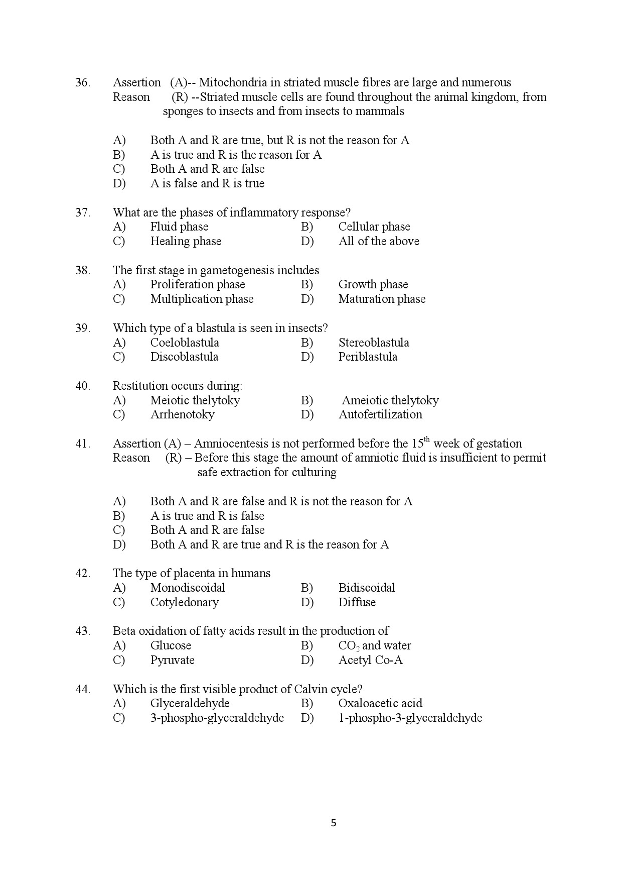Kerala SET Zoology Exam Question Paper February 2020 5