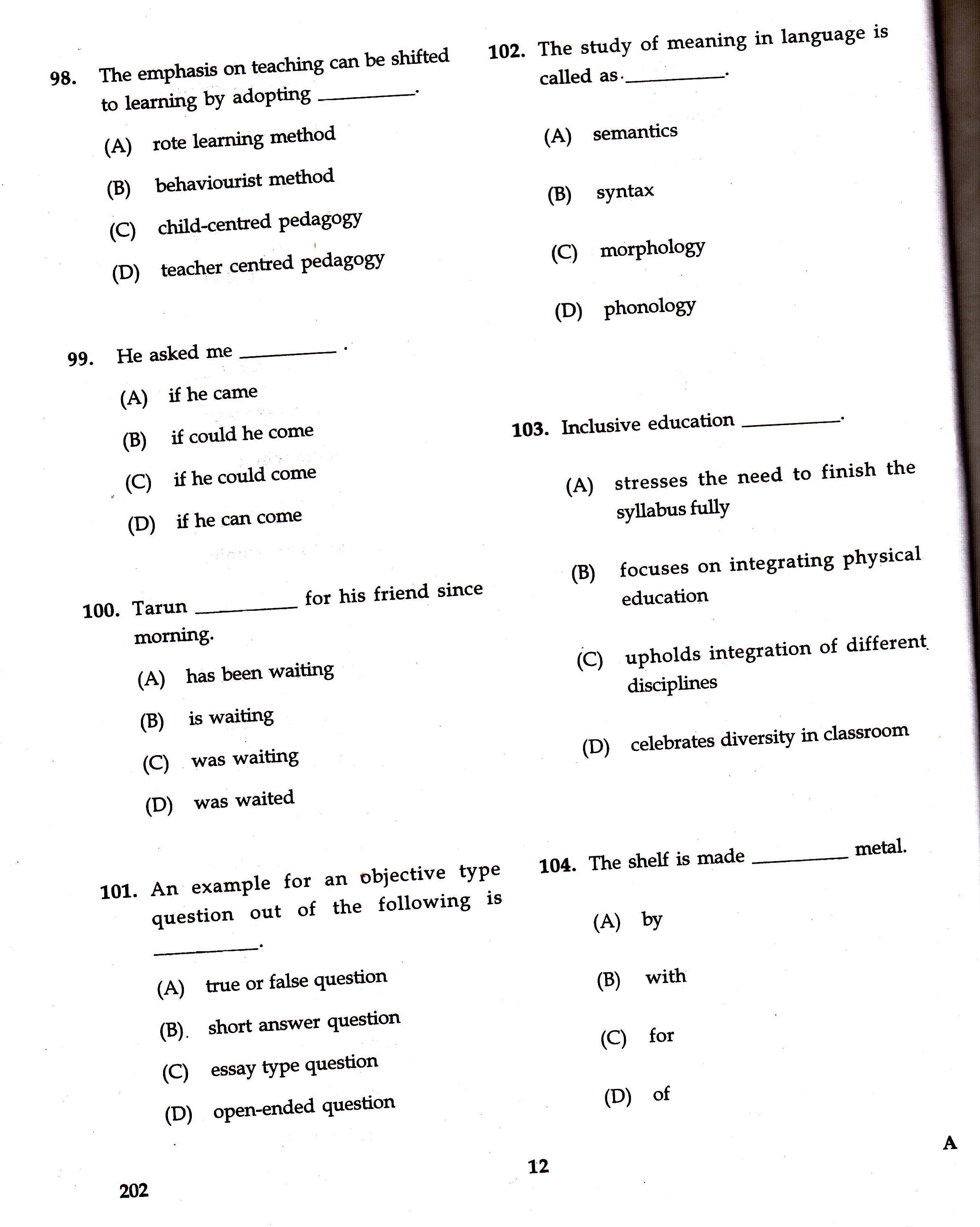 KTET Category II Part 2 English Question Paper with Answers August 2017 3