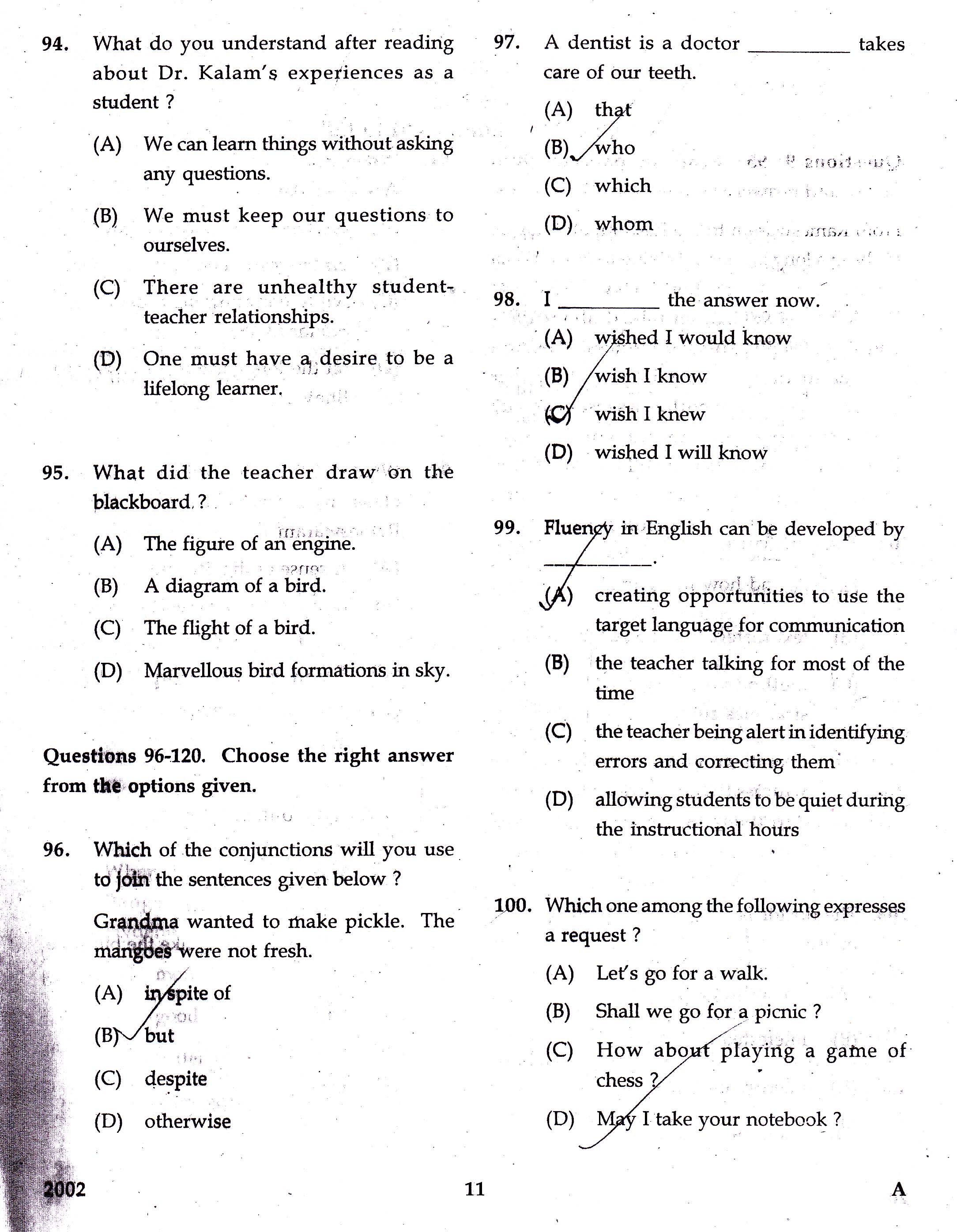 KTET Category II Part 2 English Question Paper with Answers December 2017 2