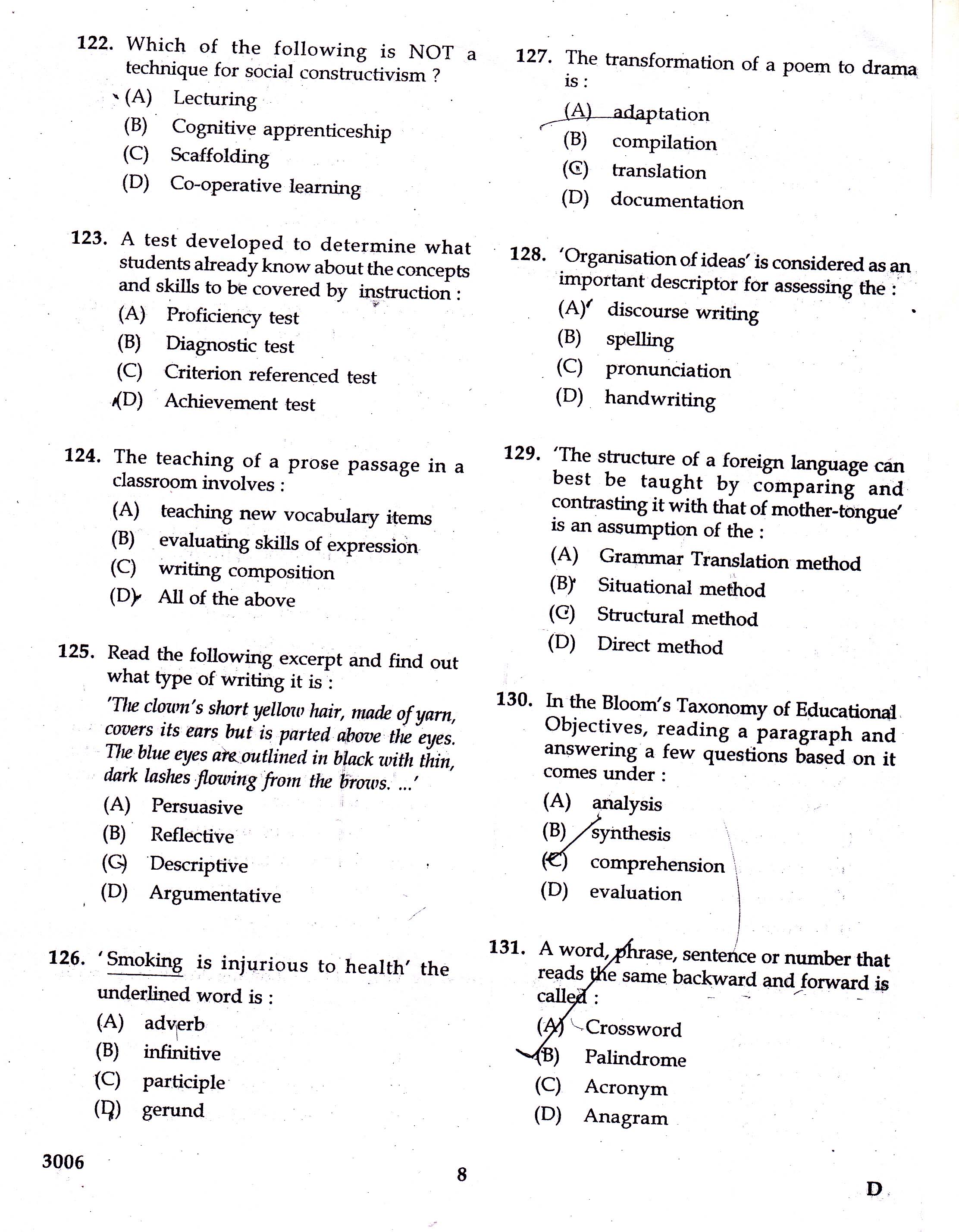 KTET Category III Part 3 English Question Paper with Answers 2017 6