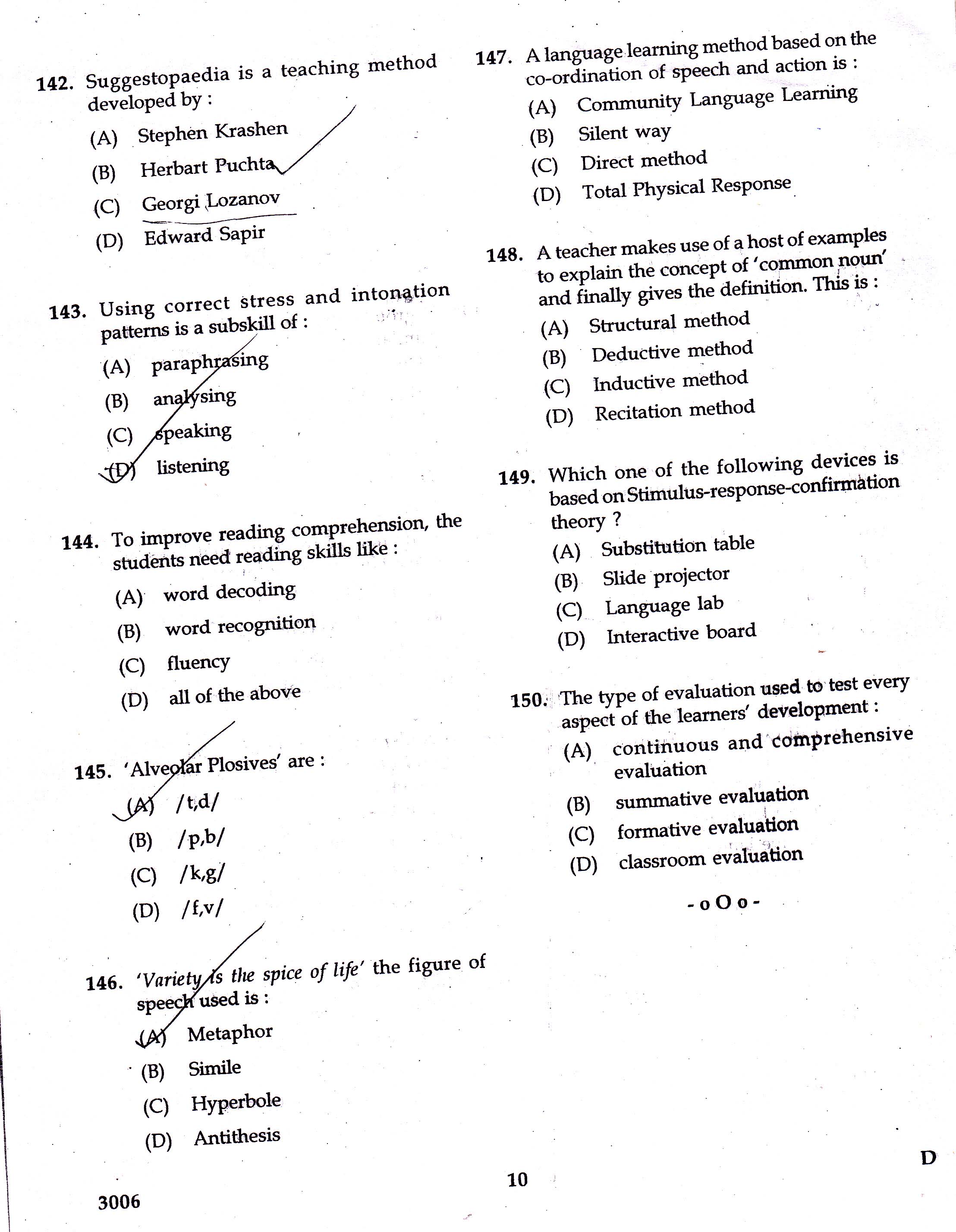 KTET Category III Part 3 English Question Paper with Answers 2017 8