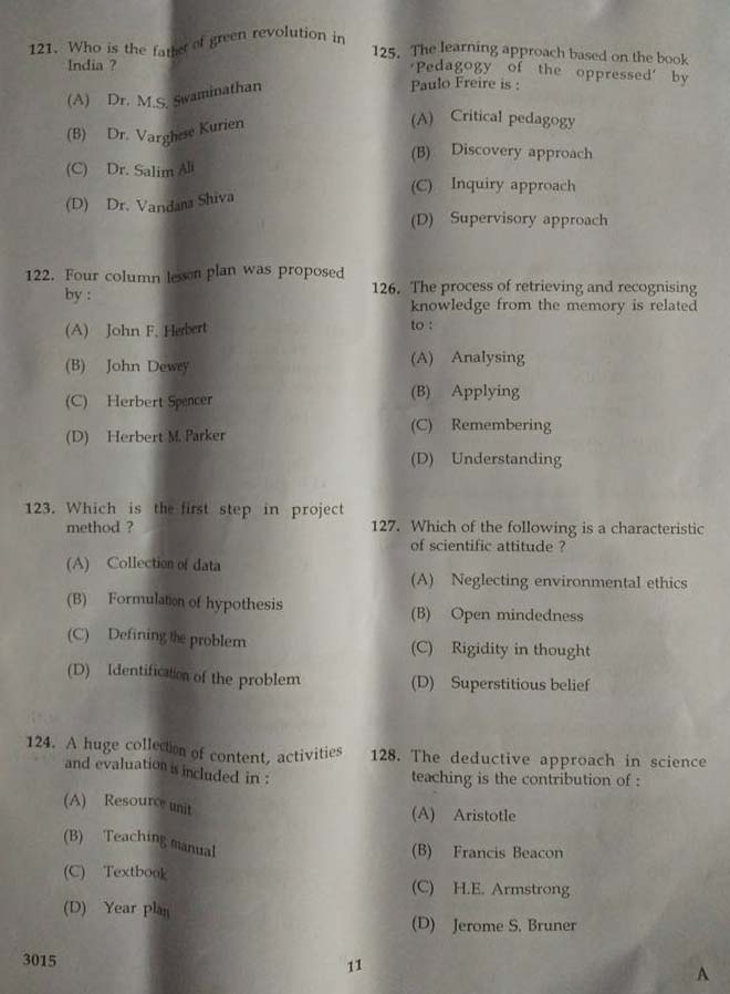 KTET Natural Science Category III Part 3 Exam 2019 Code 3015 9