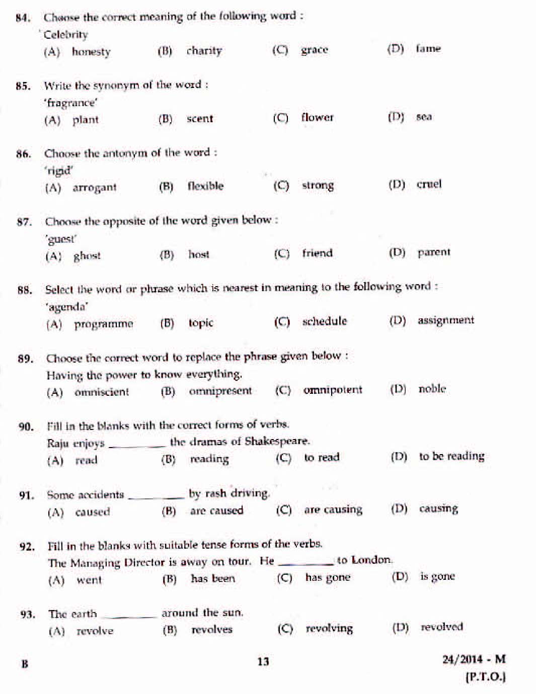 LD Clerk Malappuram Question Paper Malayalam 2014 Paper Code 242014 M 9