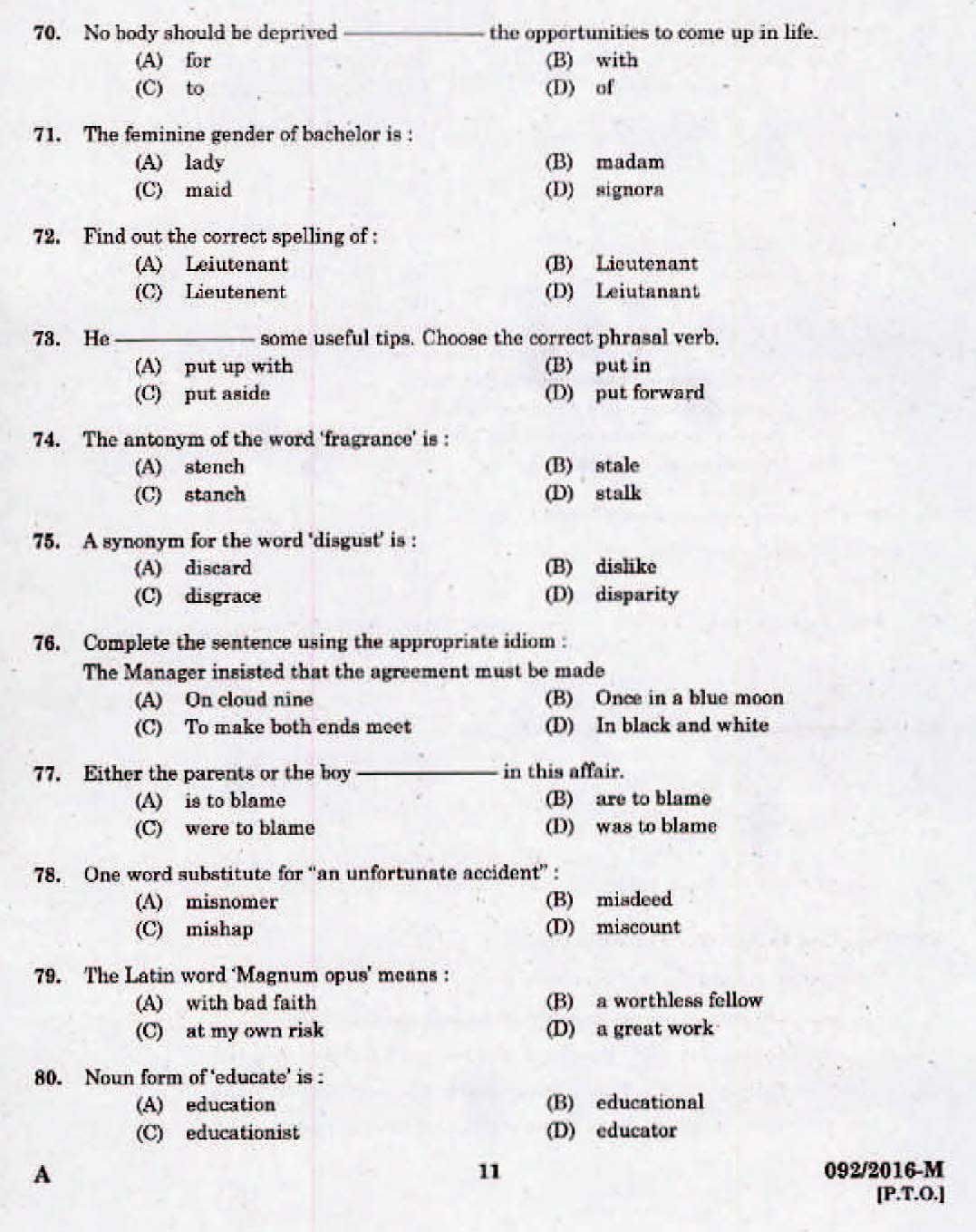 LD Clerk Question Paper Malayalam 2016 Paper Code 0922016 M 9