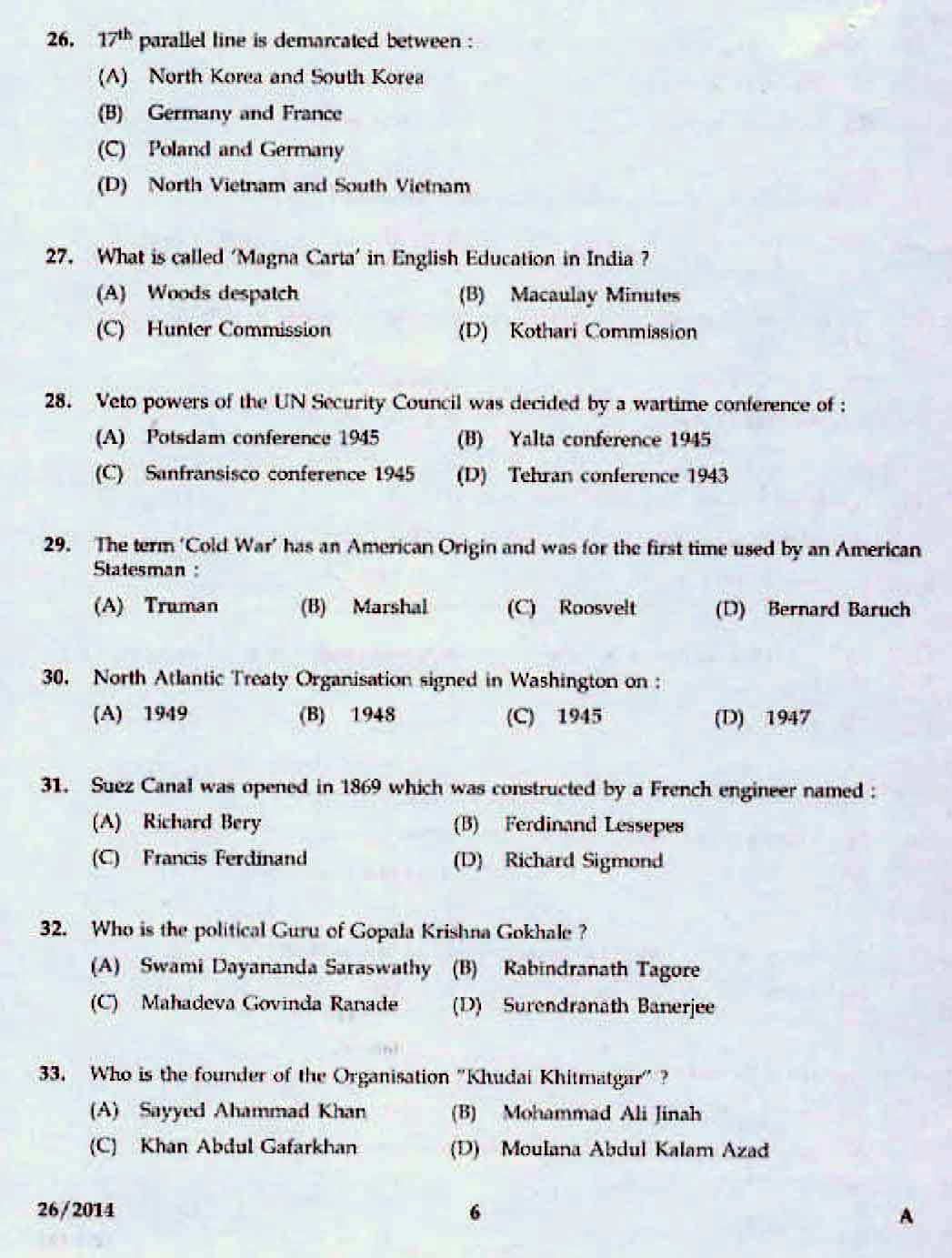 Kerala LD Typist Exam 2014 Question Paper Code 262014 4