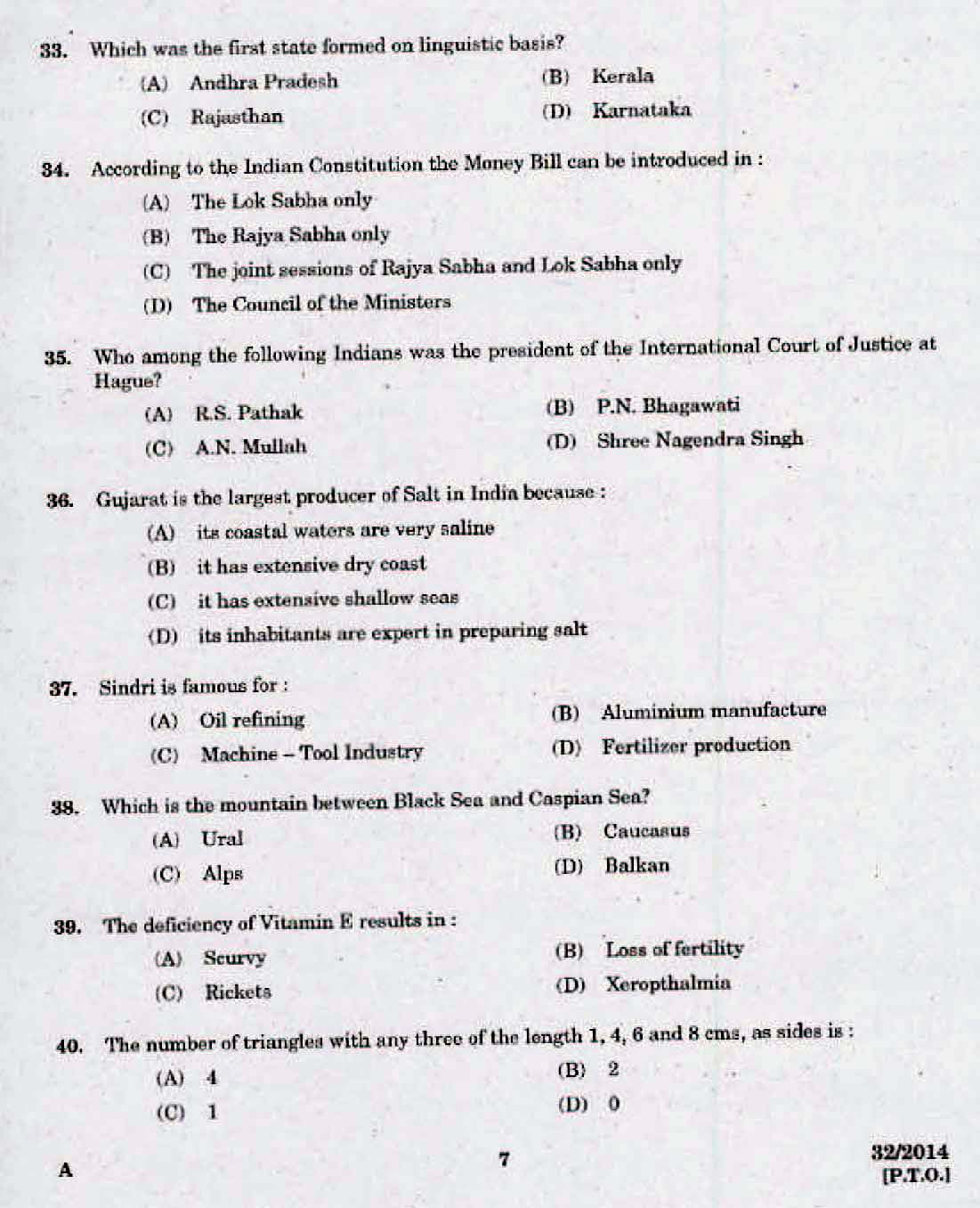 Kerala LD Typist Exam 2014 Question Paper Code 322014 5