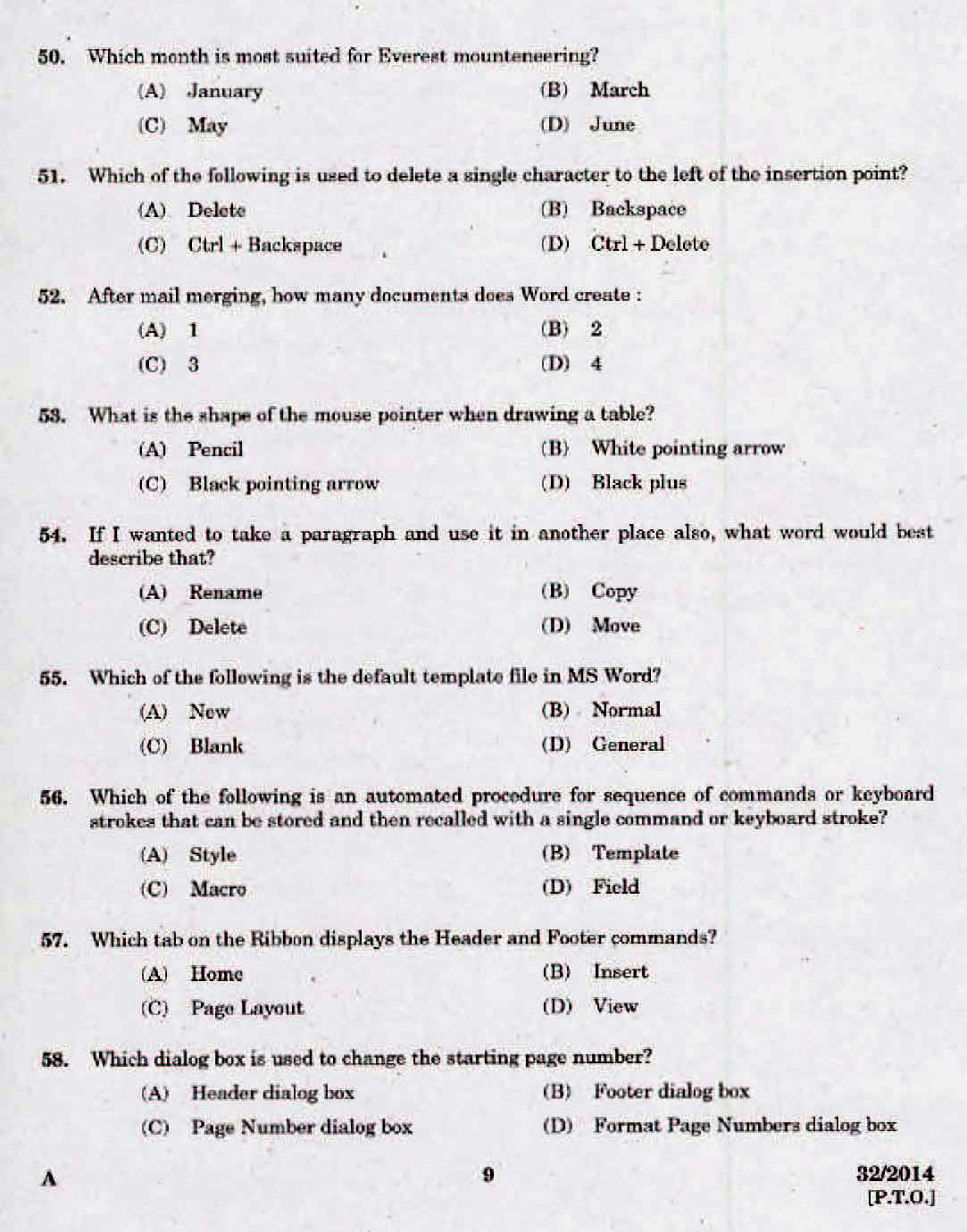 Kerala LD Typist Exam 2014 Question Paper Code 322014 7