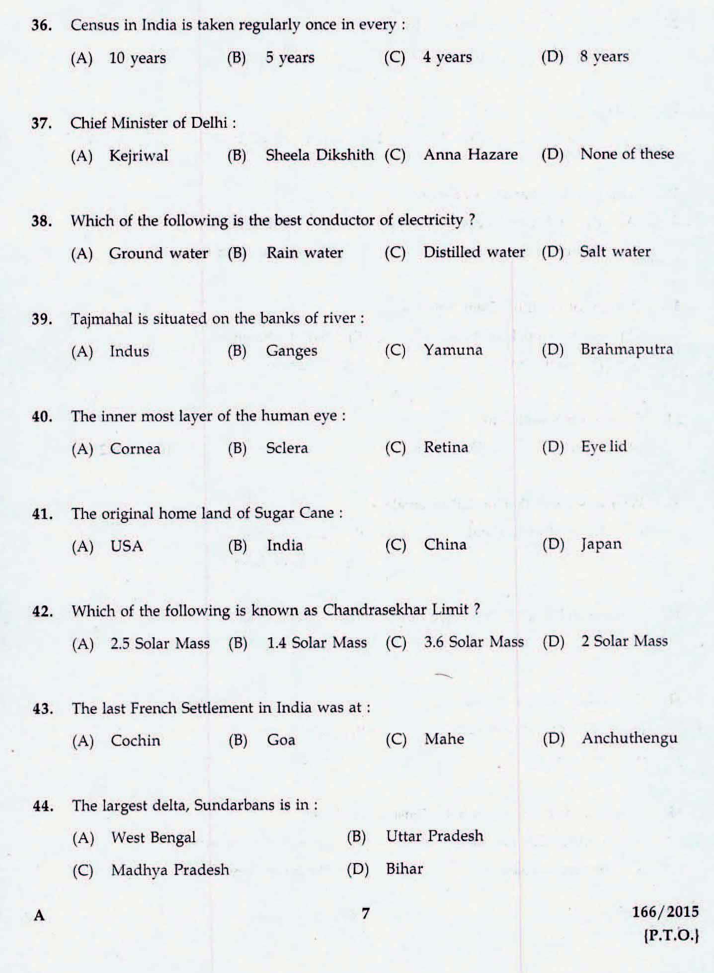 Kerala LD Typist Exam 2015 Question Paper Code 1662015 5