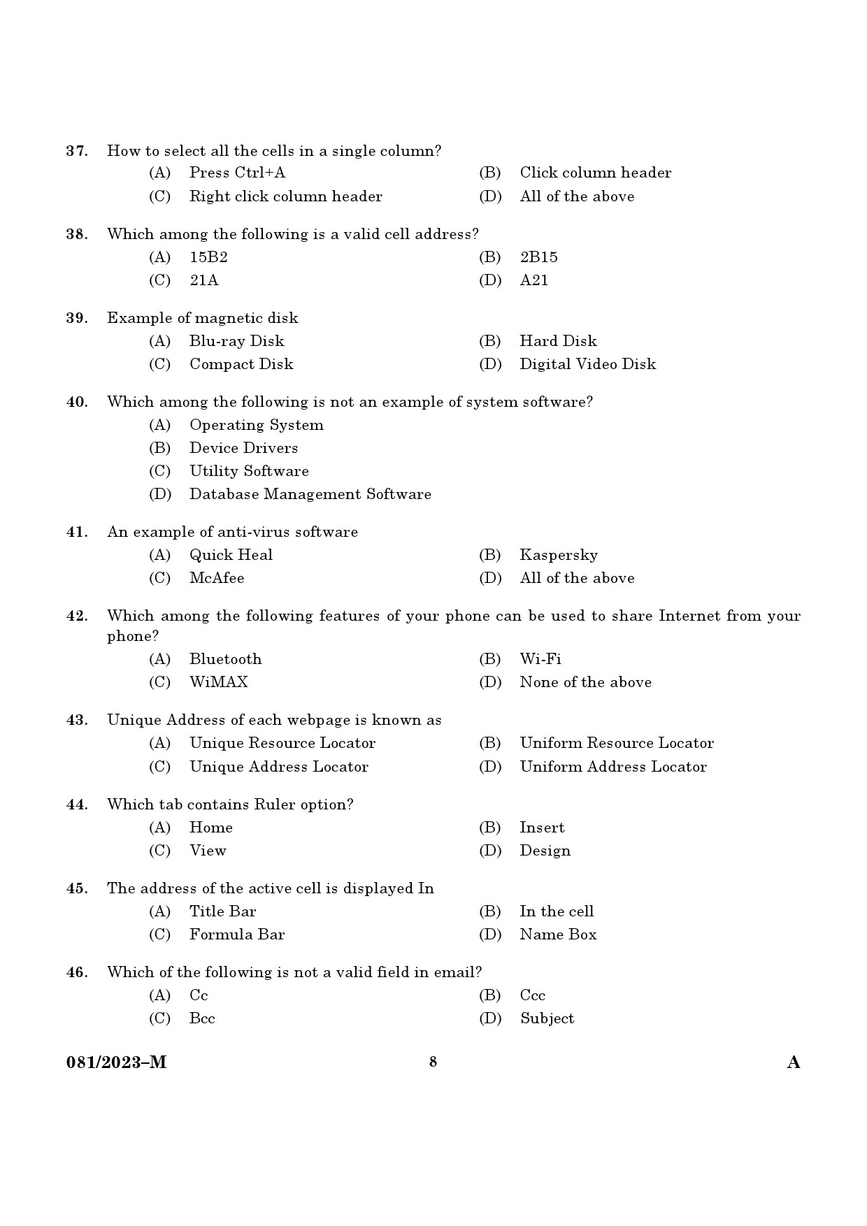 KPSC Clerk Typist Malayalam Exam 2023 Code 0812023 M 6