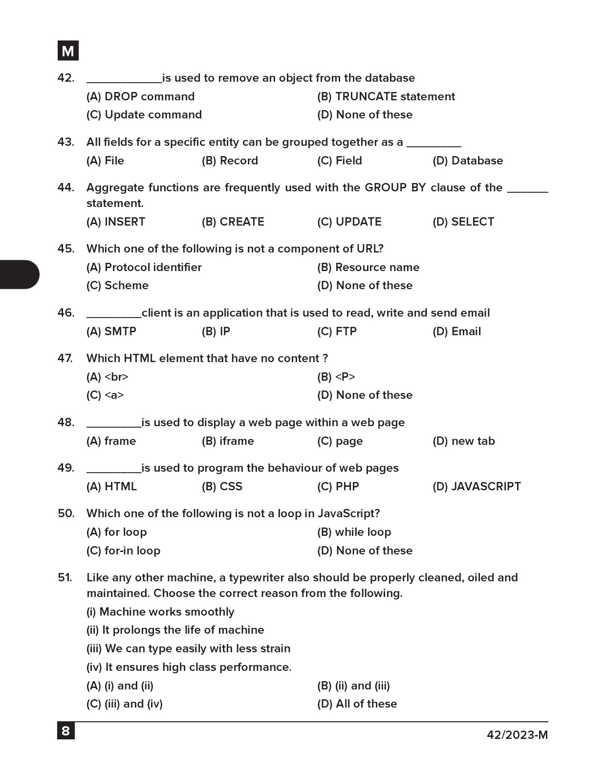 KPSC Junior Typist Clerk Malayalam Exam 2023 Code 422023 M 7
