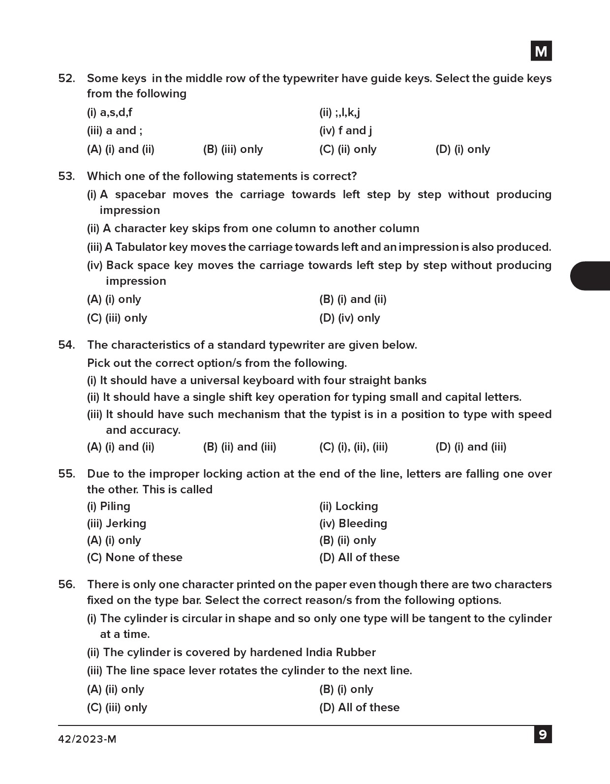KPSC Junior Typist Clerk Malayalam Exam 2023 Code 422023 M 8