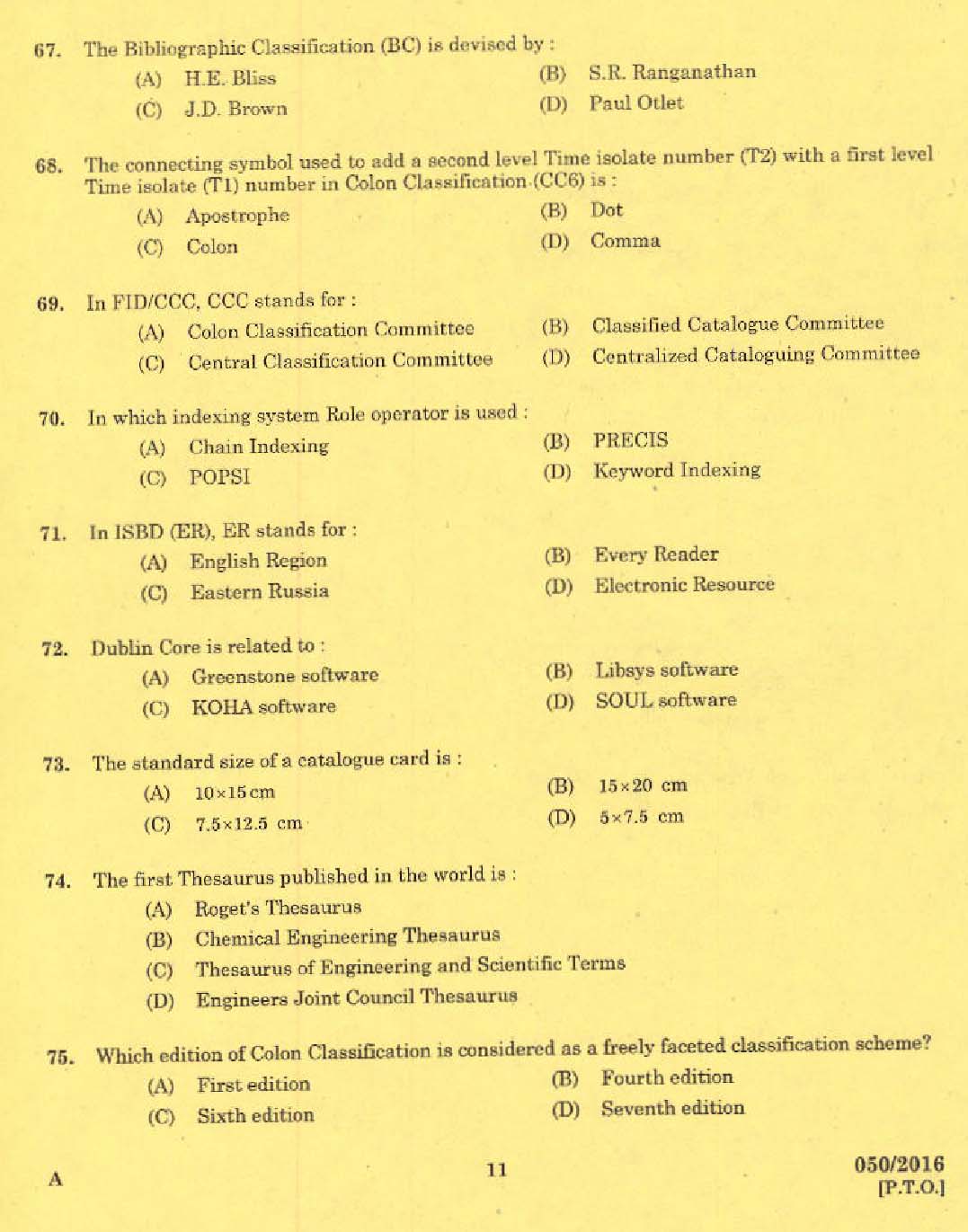 Kerala PSC Librarian Grade IV Exam Question Code 0502016 9