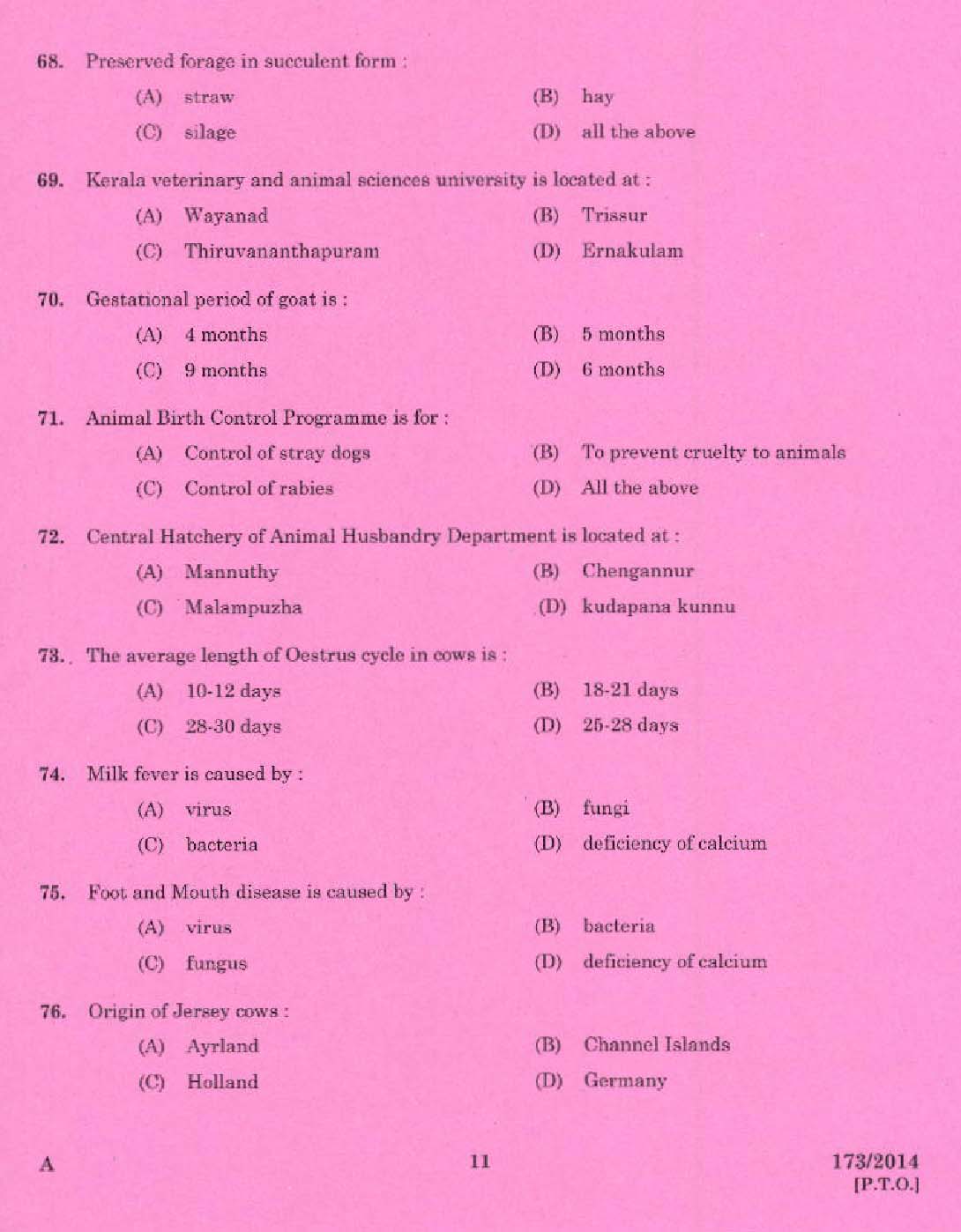 KPSC Livestock Inspector Grade II Exam 2014 Code 1732014 9