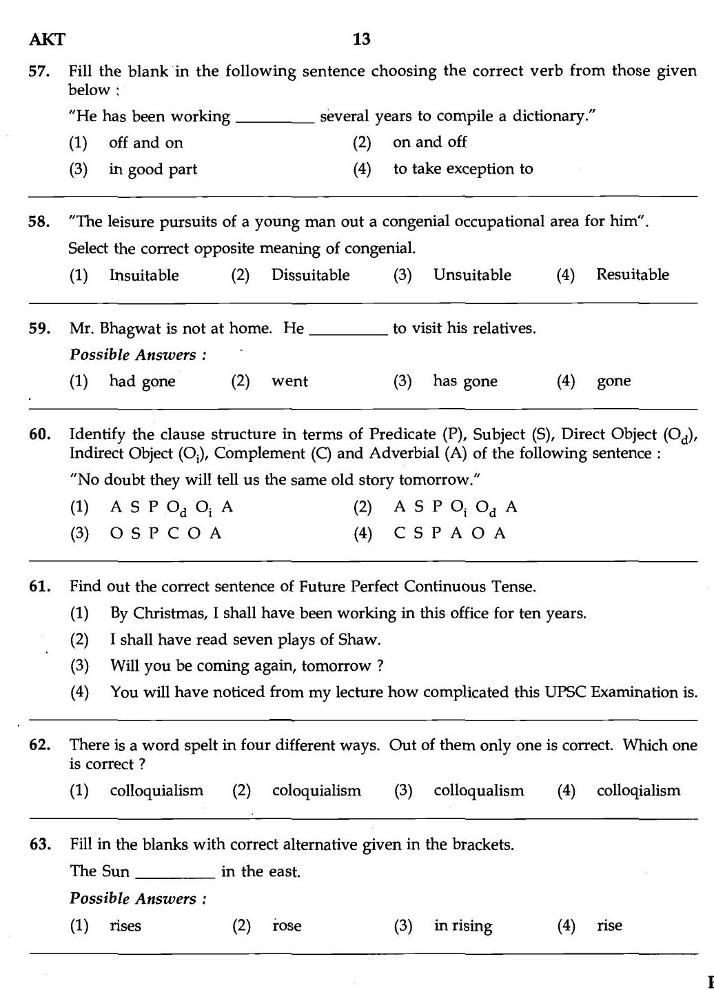 MPSC Agricultural Services Exam 2007 General Question Paper 11
