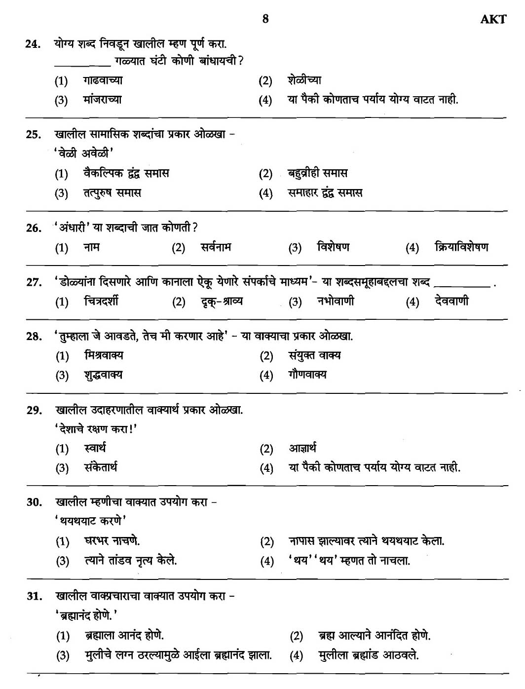 MPSC Agricultural Services Exam 2007 General Question Paper 6