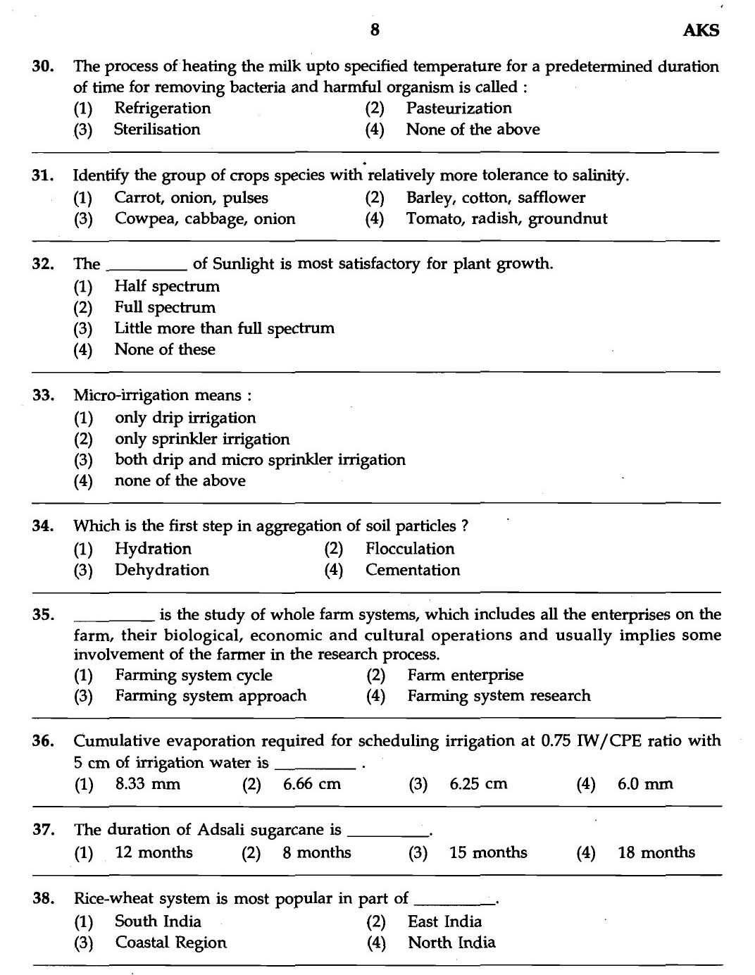 MPSC Agricultural Services Exam 2007 Question Paper Agricultural Science 6