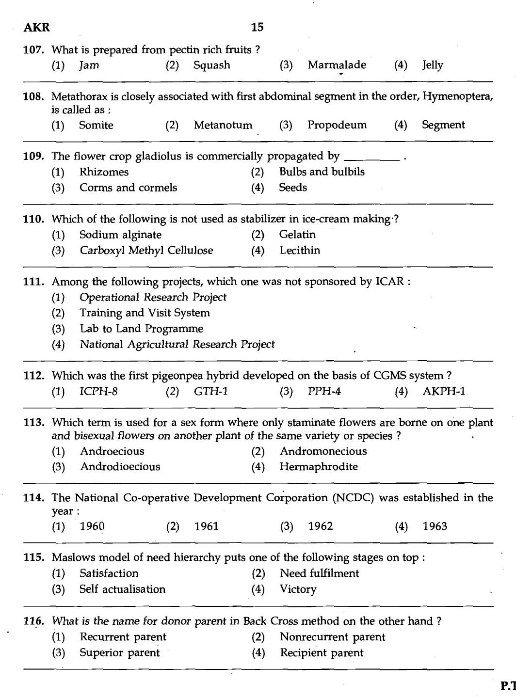 MPSC Agricultural Services Exam 2007 Question Paper Agriculture 13