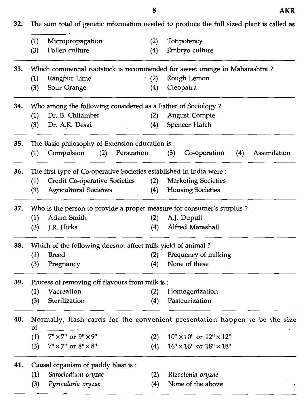 MPSC Agricultural Services Exam 2007 Question Paper Agriculture 6