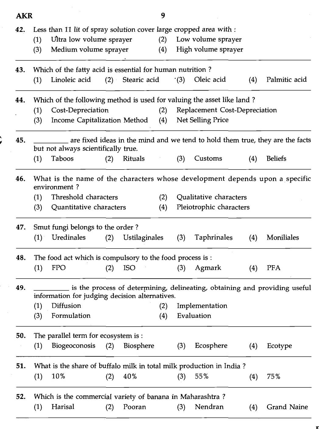 MPSC Agricultural Services Exam 2007 Question Paper Agriculture 7