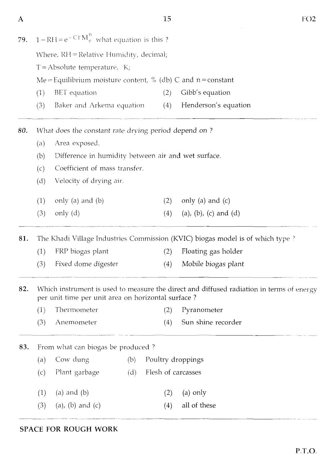 MPSC Agricultural Services Main Exam 2012 Question Paper Agricultural Engineering 14