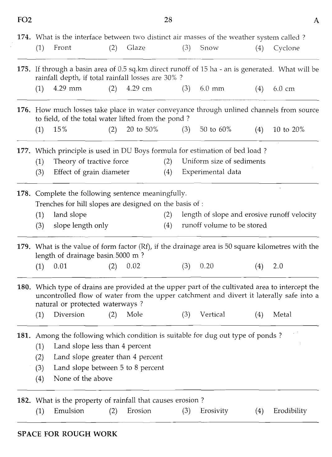 MPSC Agricultural Services Main Exam 2012 Question Paper Agricultural Engineering 27