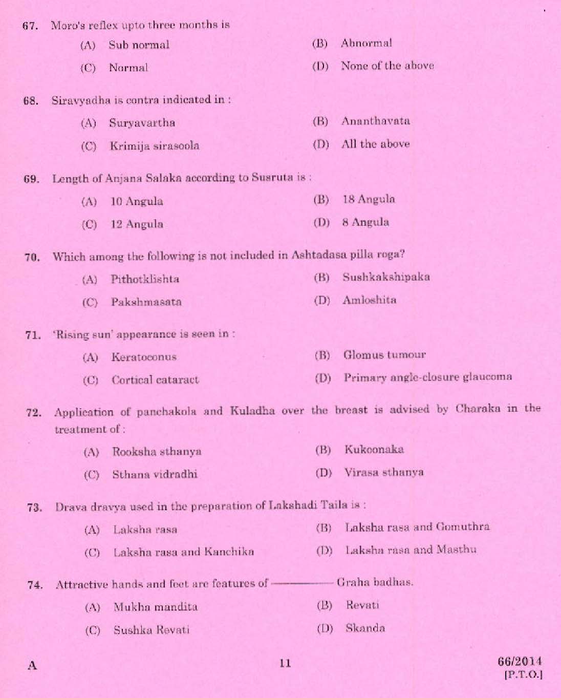 KPSC Medical Officer Ayurveda Exam Question 662014 9