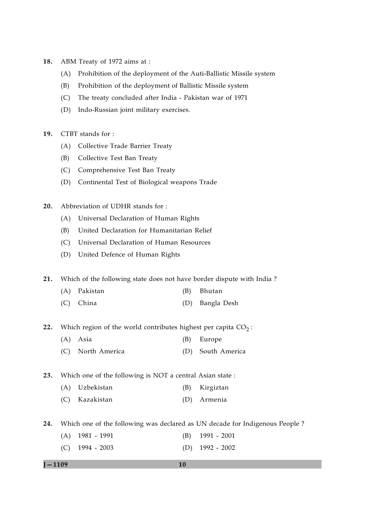 UGC NET Defence and Strategic Studies Question Paper II June 2009 10