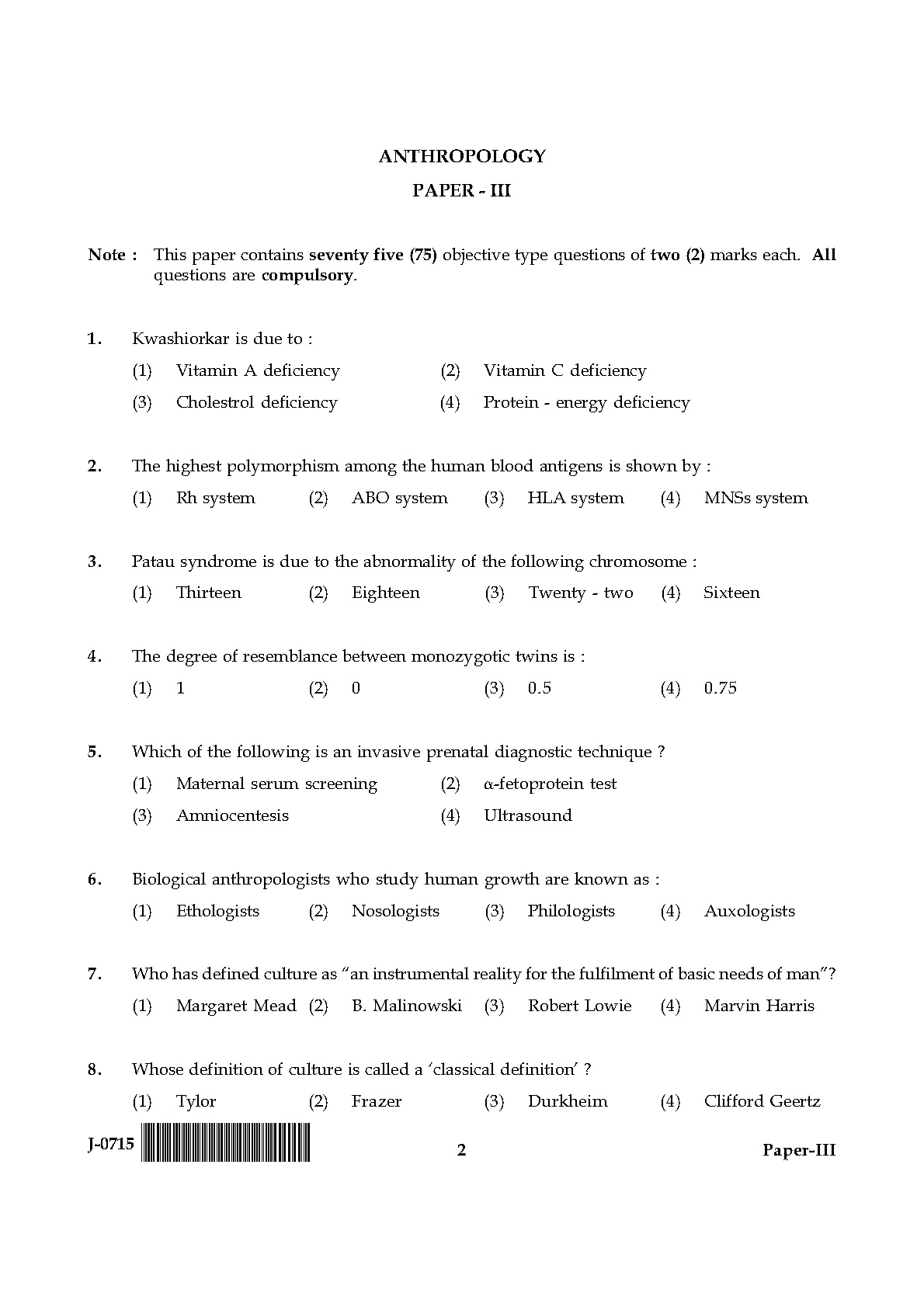 UGC NET Anthropology Question Paper III June 2015 2