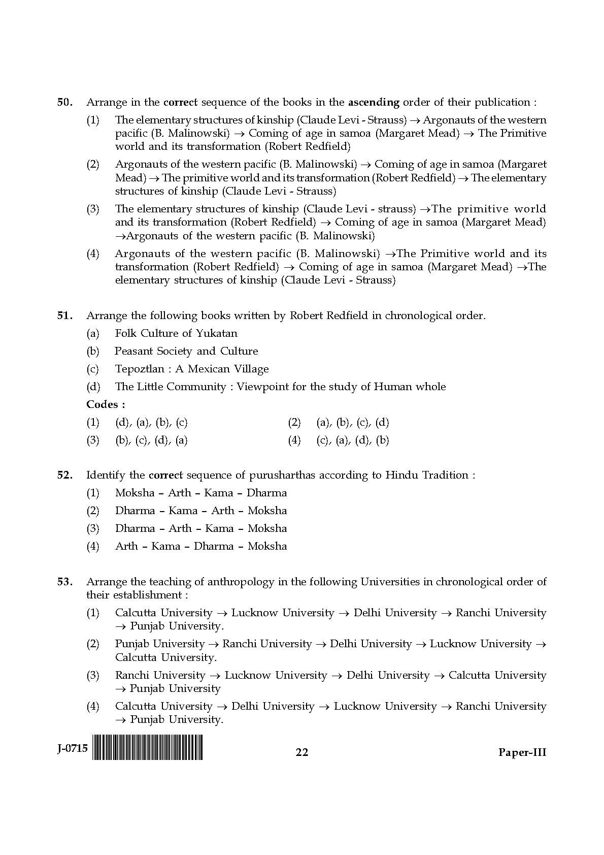 UGC NET Anthropology Question Paper III June 2015 22
