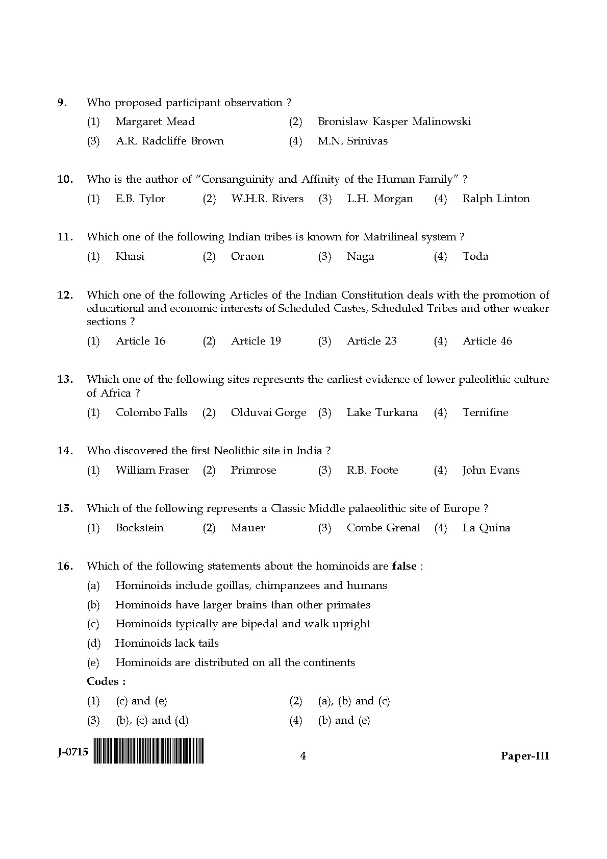 UGC NET Anthropology Question Paper III June 2015 4