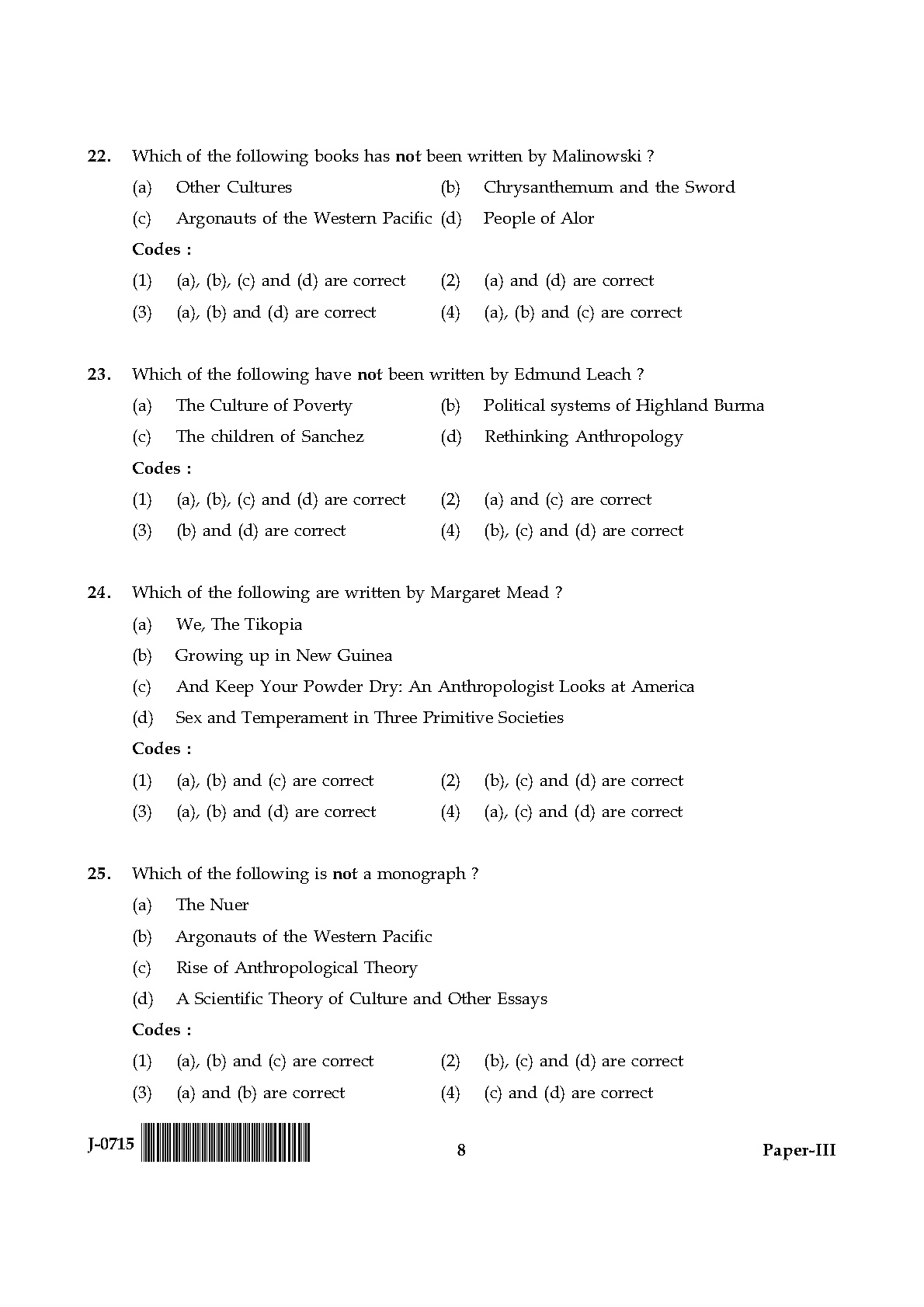 UGC NET Anthropology Question Paper III June 2015 8
