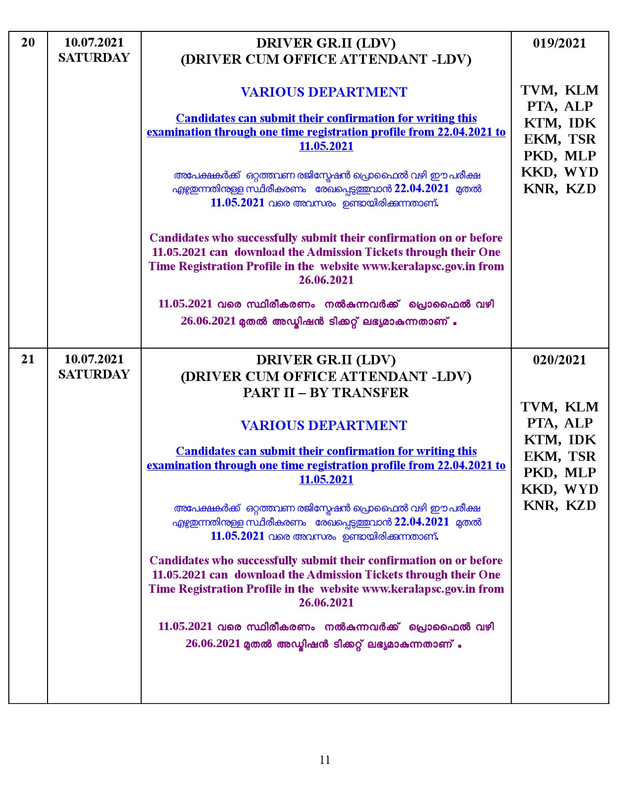 KPSC Examination Programme For The Month Of July 2021 - Notification Image 11