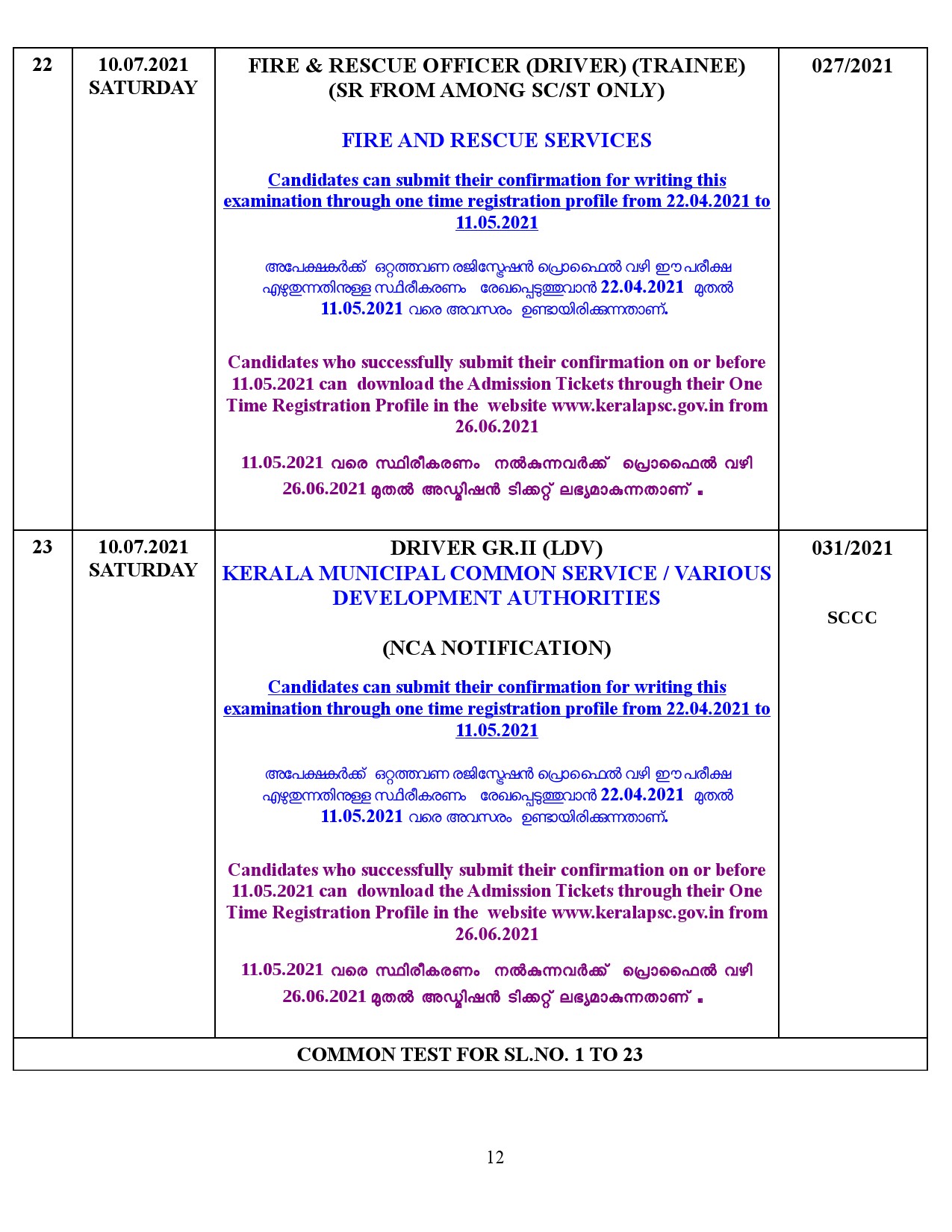 KPSC Examination Programme For The Month Of July 2021 - Notification Image 12