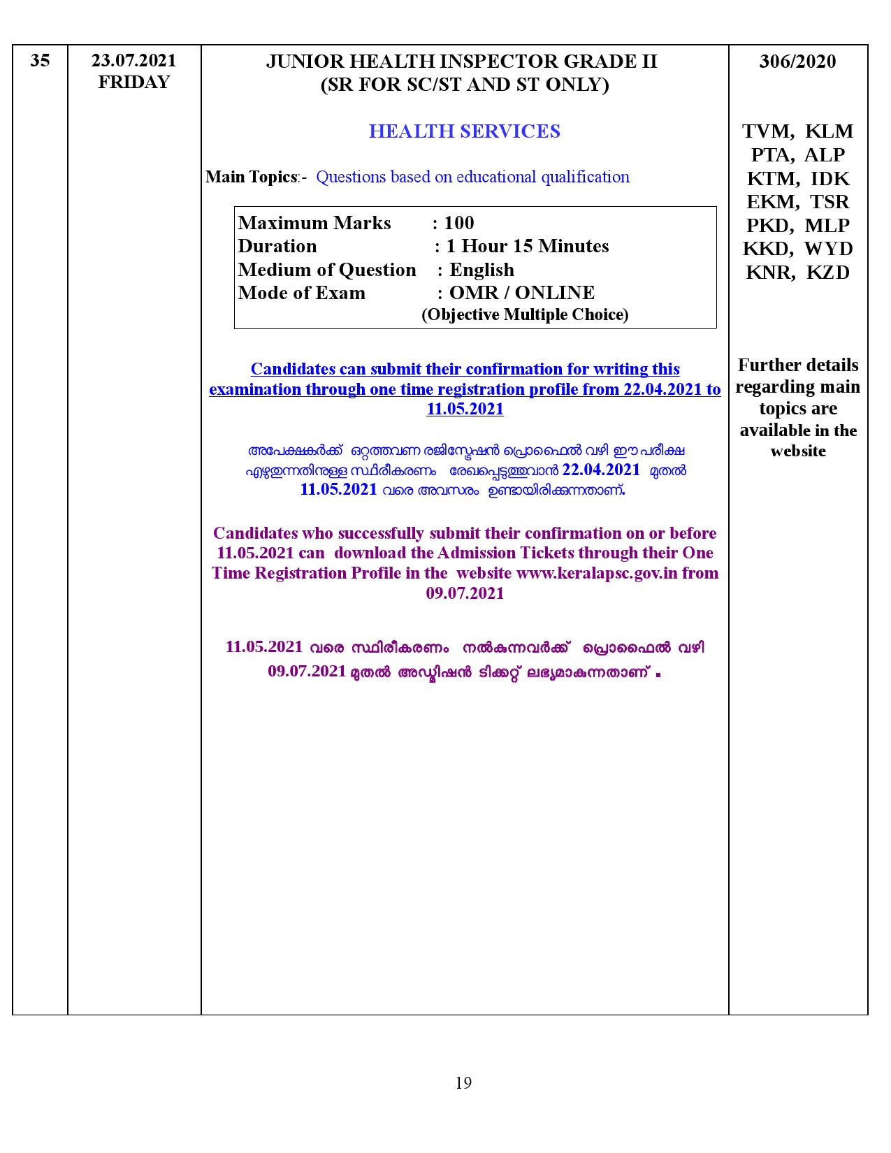 KPSC Examination Programme For The Month Of July 2021 - Notification Image 19
