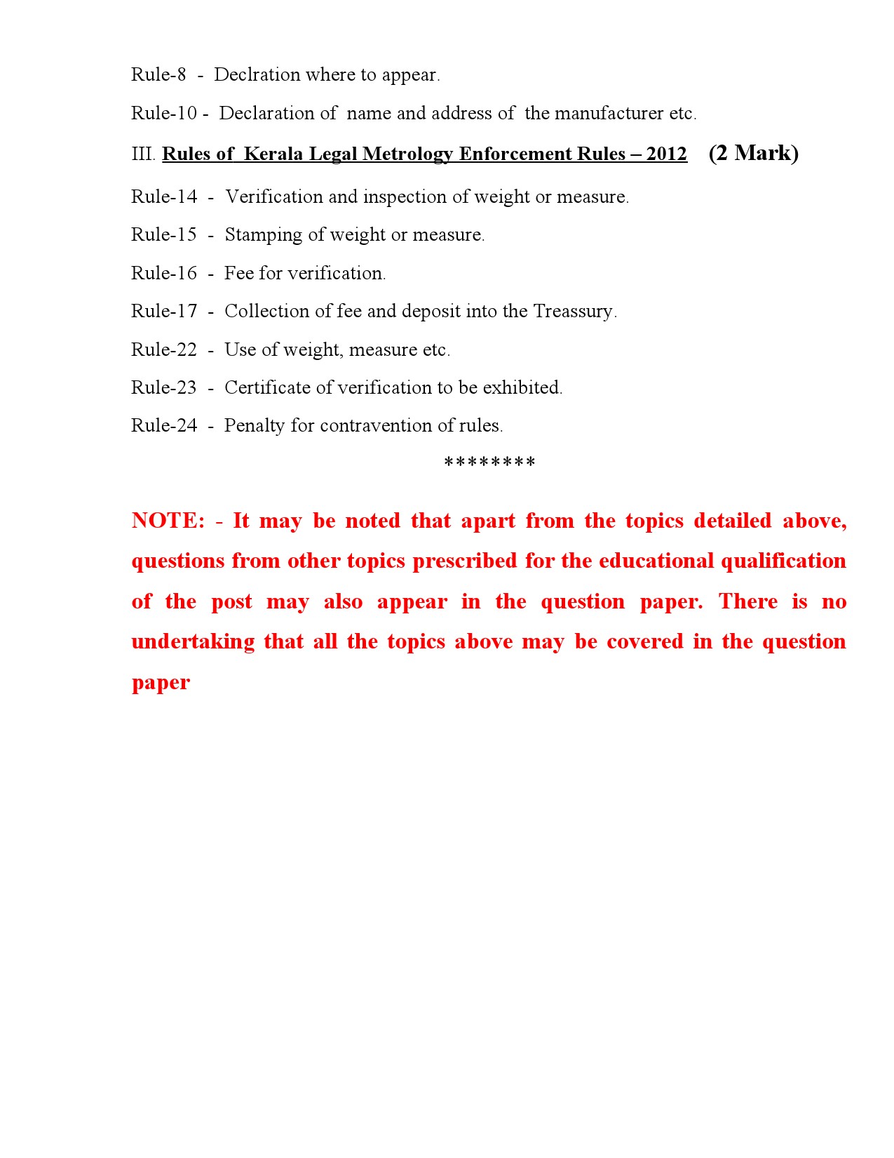 KPSC Syllabus 2022 Inspecting Assistant Legal Metrology - Notification Image 13
