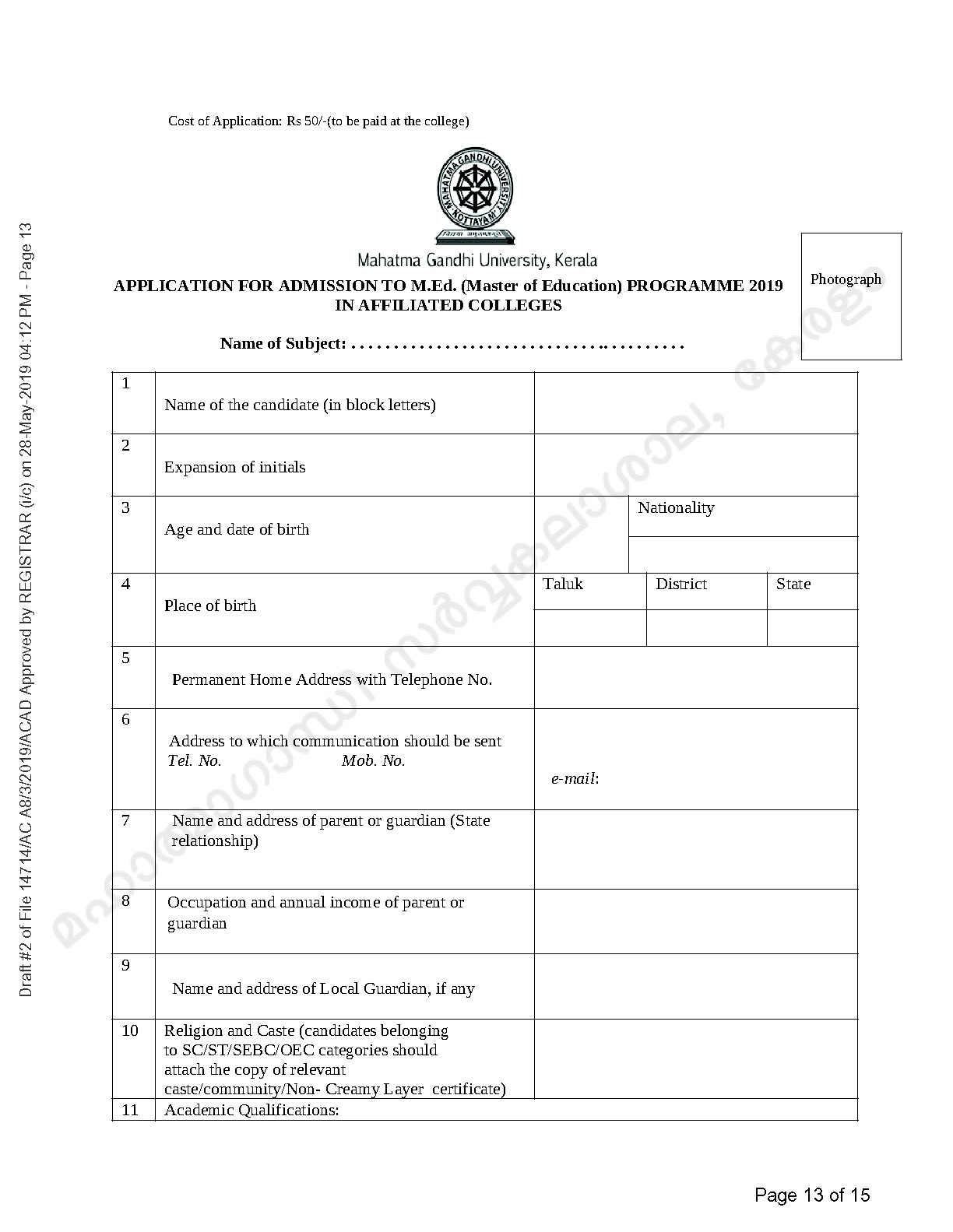 MG University M Ed Prospectus and Application form 2019 2020 - Notification Image 11